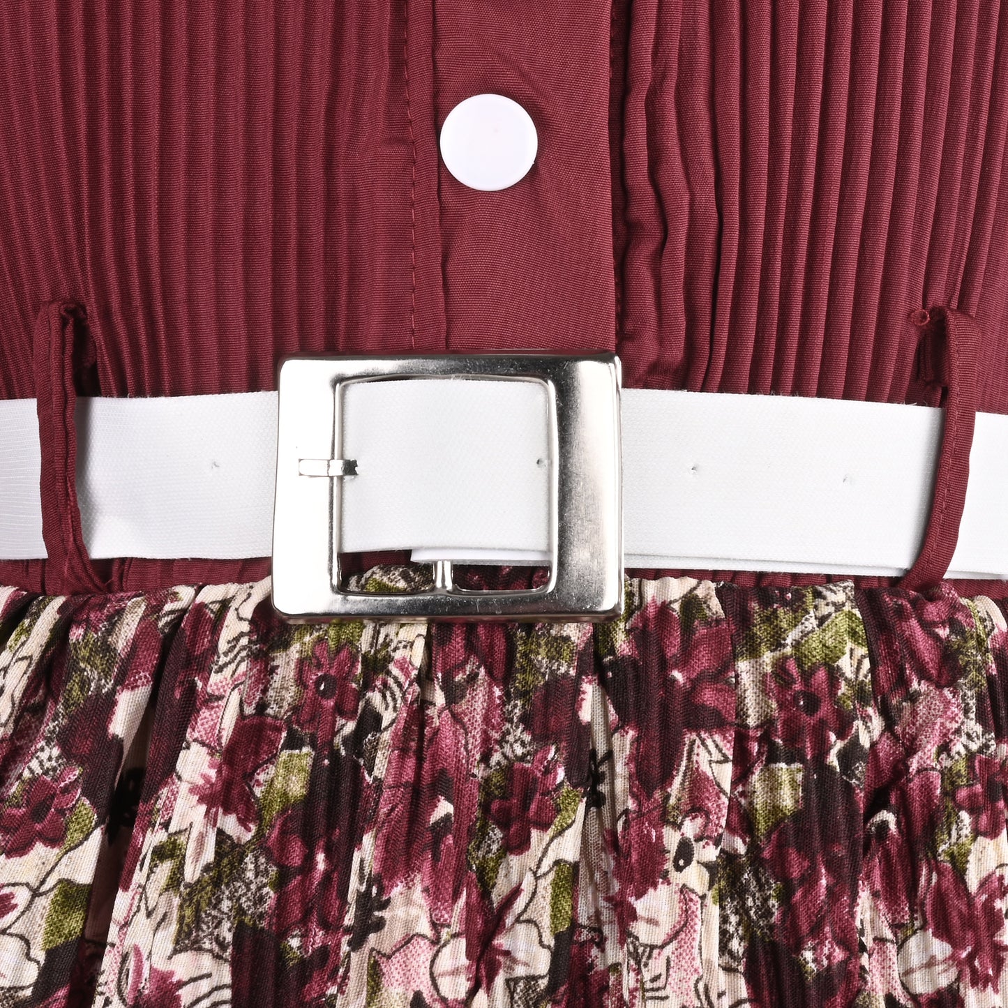 Girls Floral Collar Casual Dress with Belt