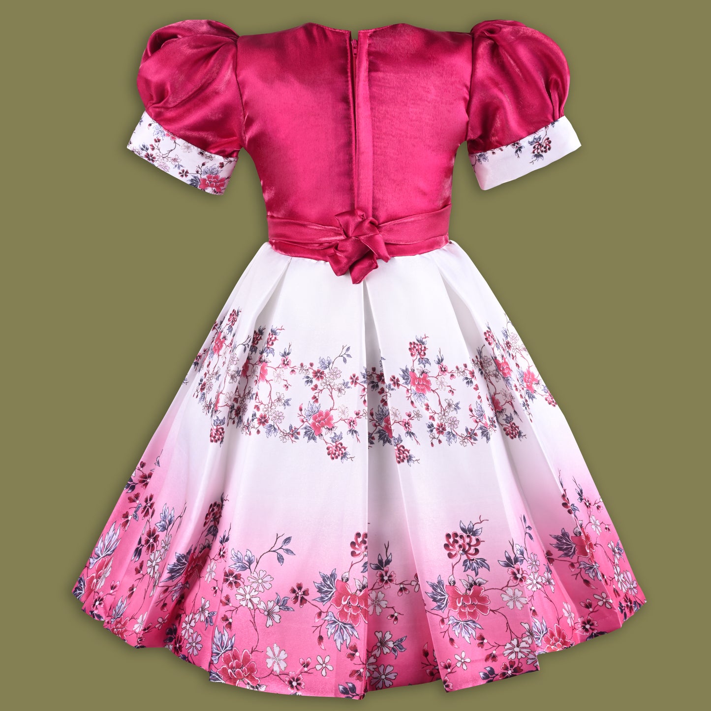 Girls Embellished Floral Print Pleated Party Dress