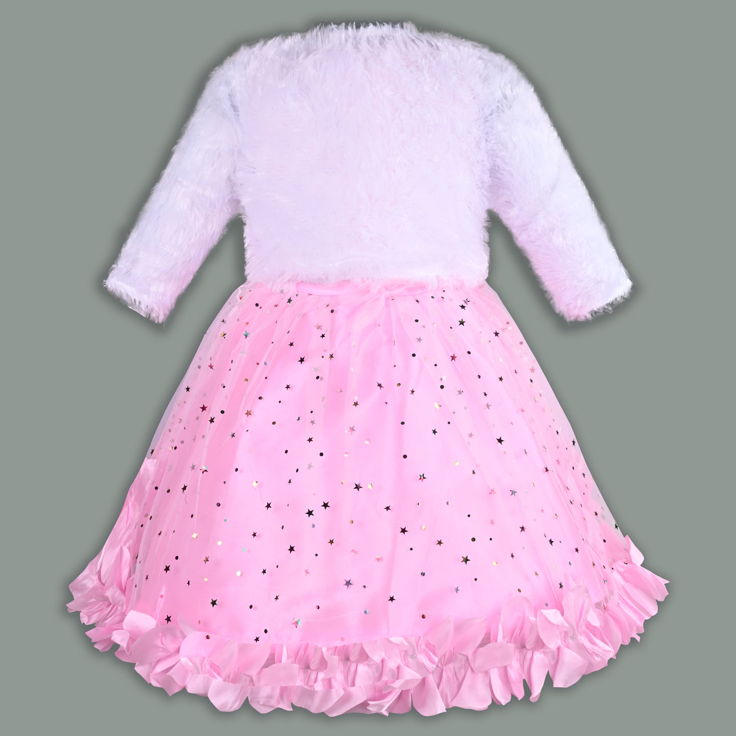 Girls Star Embellished Ruffled Hem Party Dress