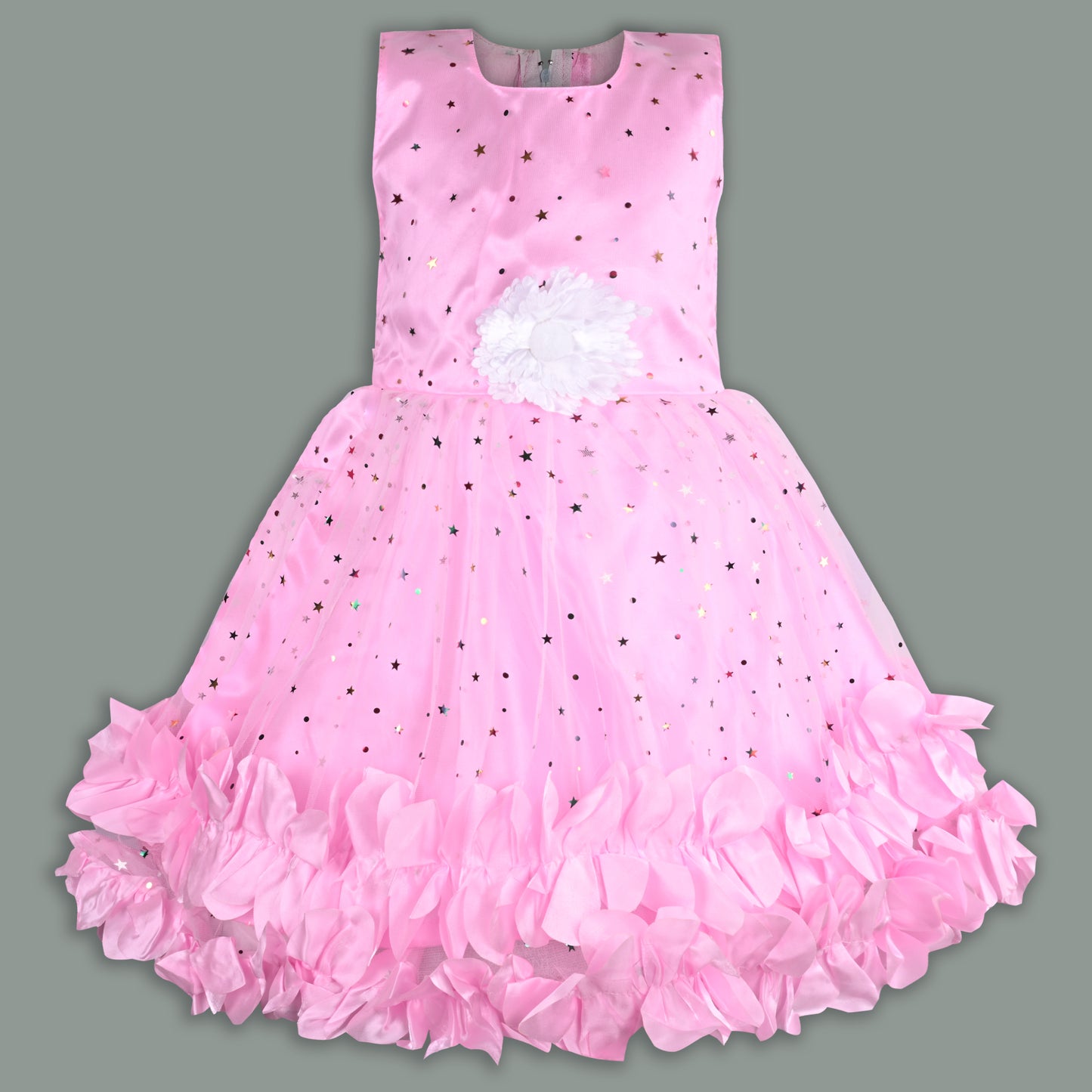 Girls Star Embellished Ruffled Hem Party Dress