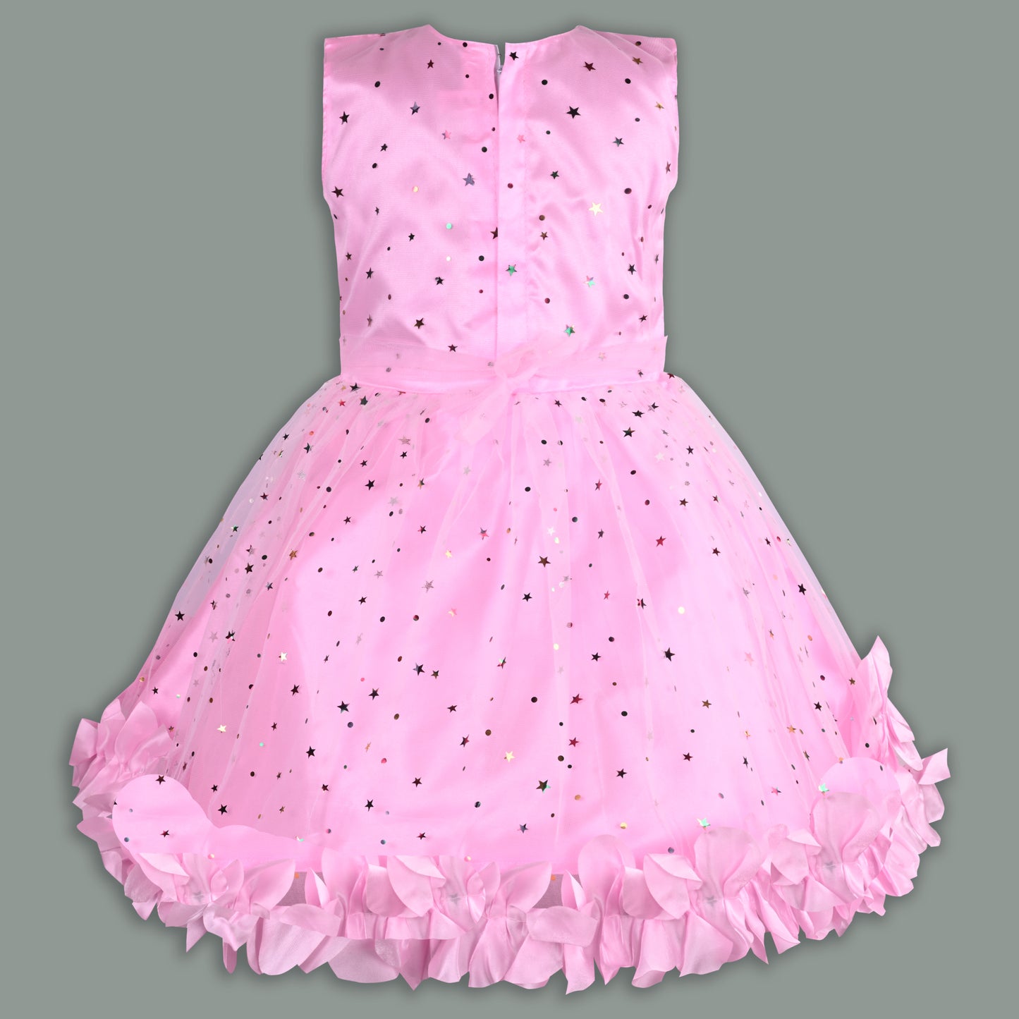 Girls Star Embellished Ruffled Hem Party Dress