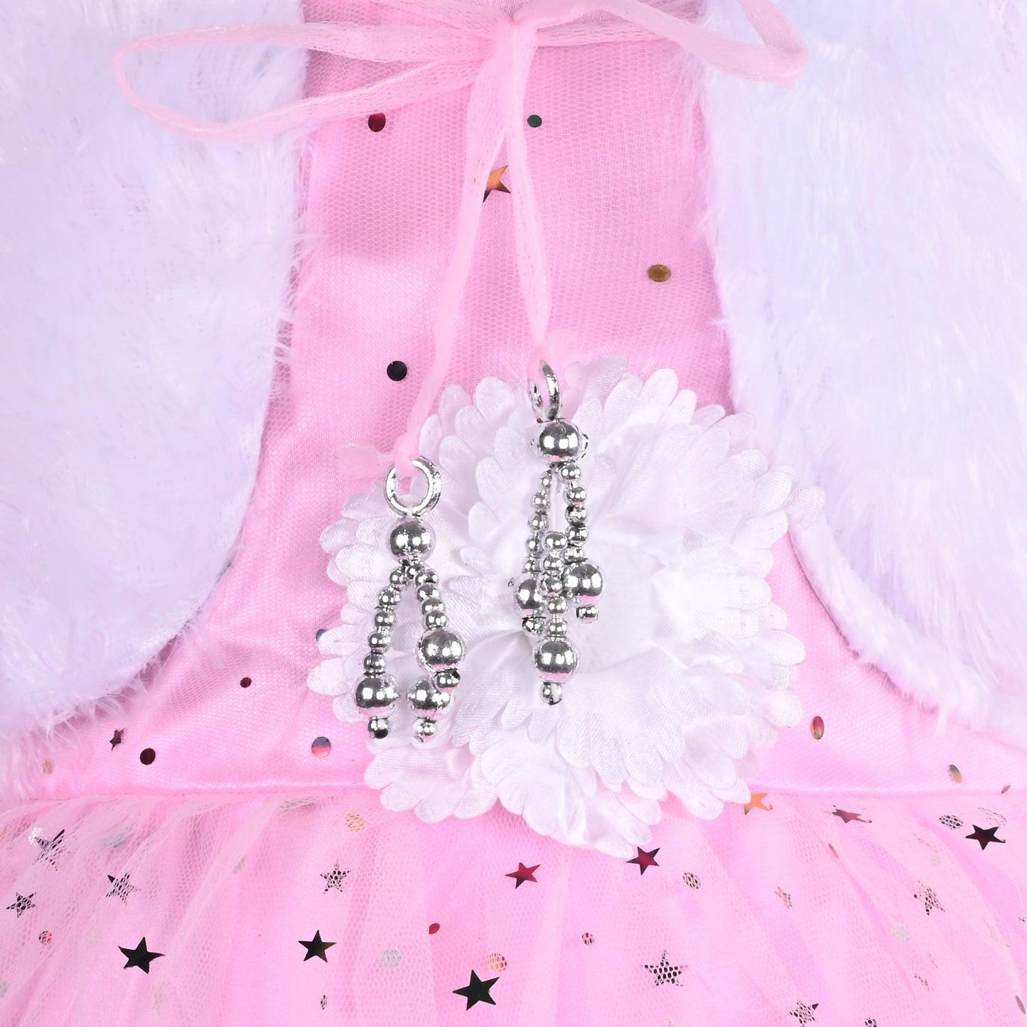 Girls Star Embellished Ruffled Hem Party Dress