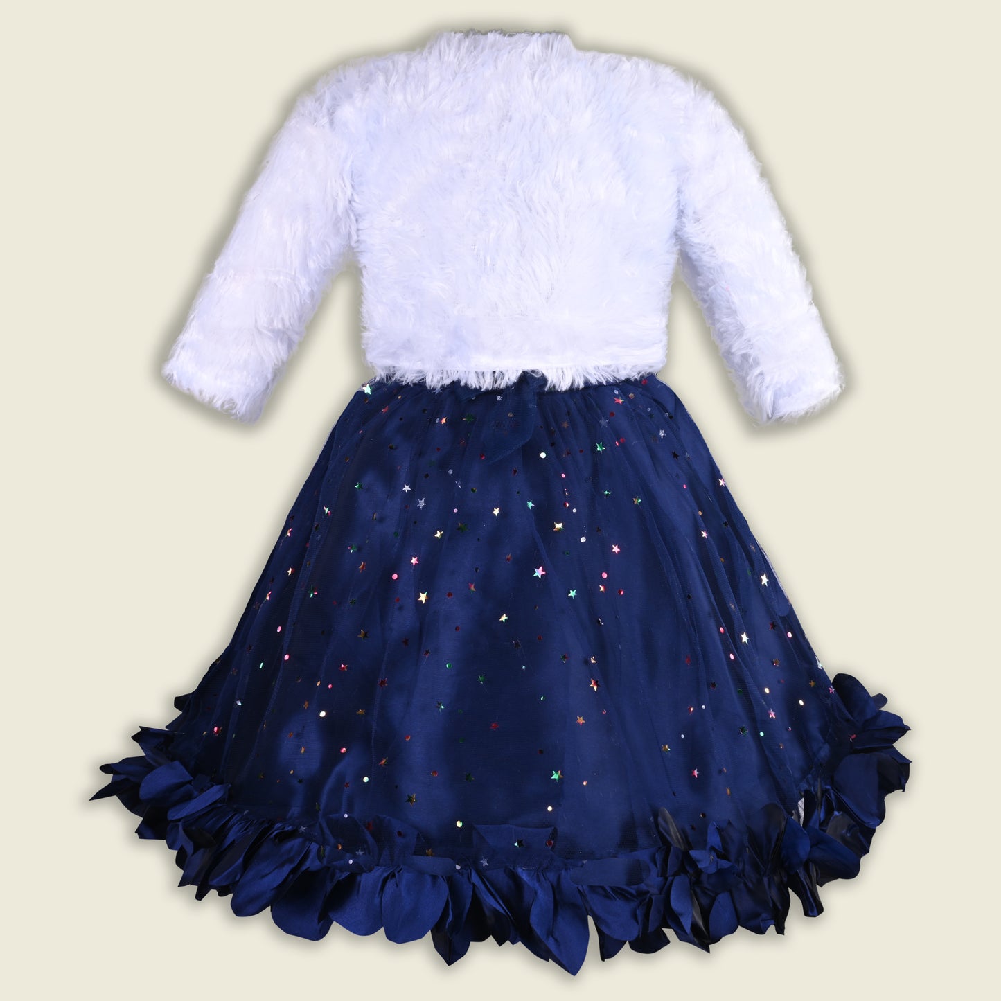 Girls Star Embellished Ruffled Hem Party Dress
