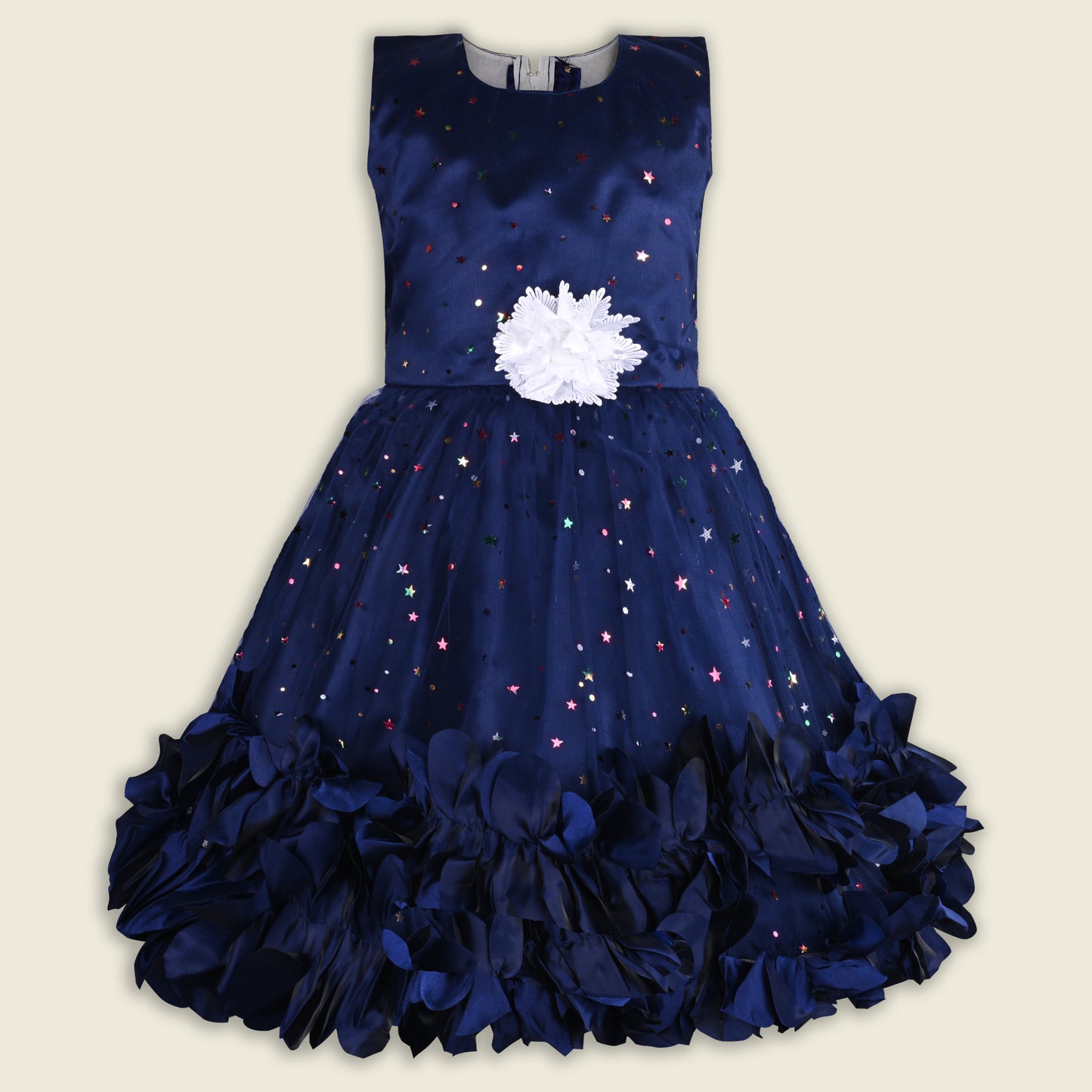 Girls Star Embellished Ruffled Hem Party Dress