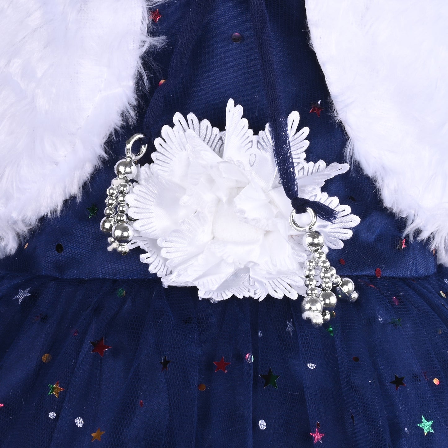 Girls Star Embellished Ruffled Hem Party Dress