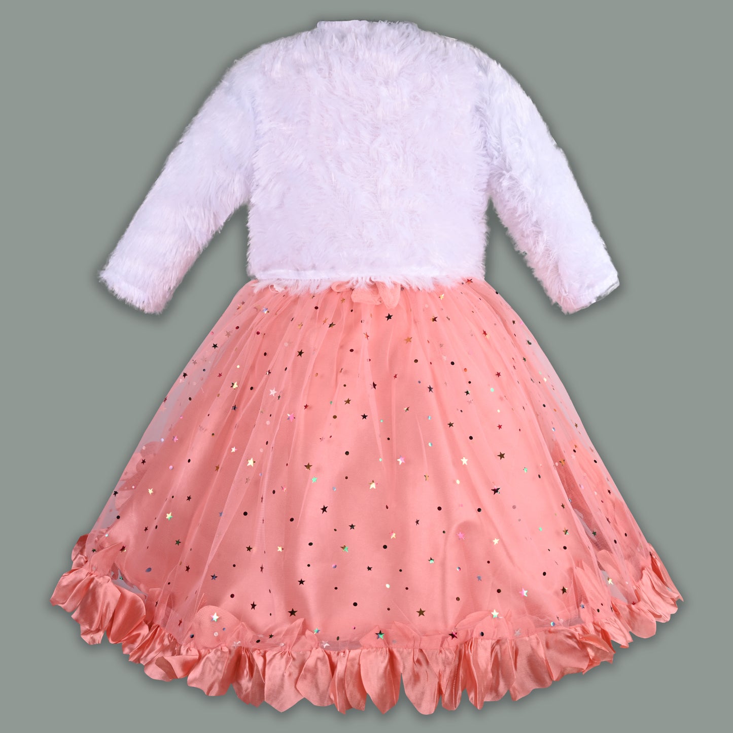 Girls Star Embellished Ruffled Hem Party Dress
