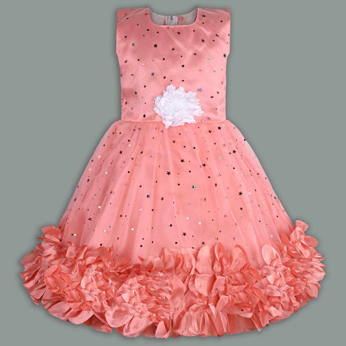 Girls Star Embellished Ruffled Hem Party Dress