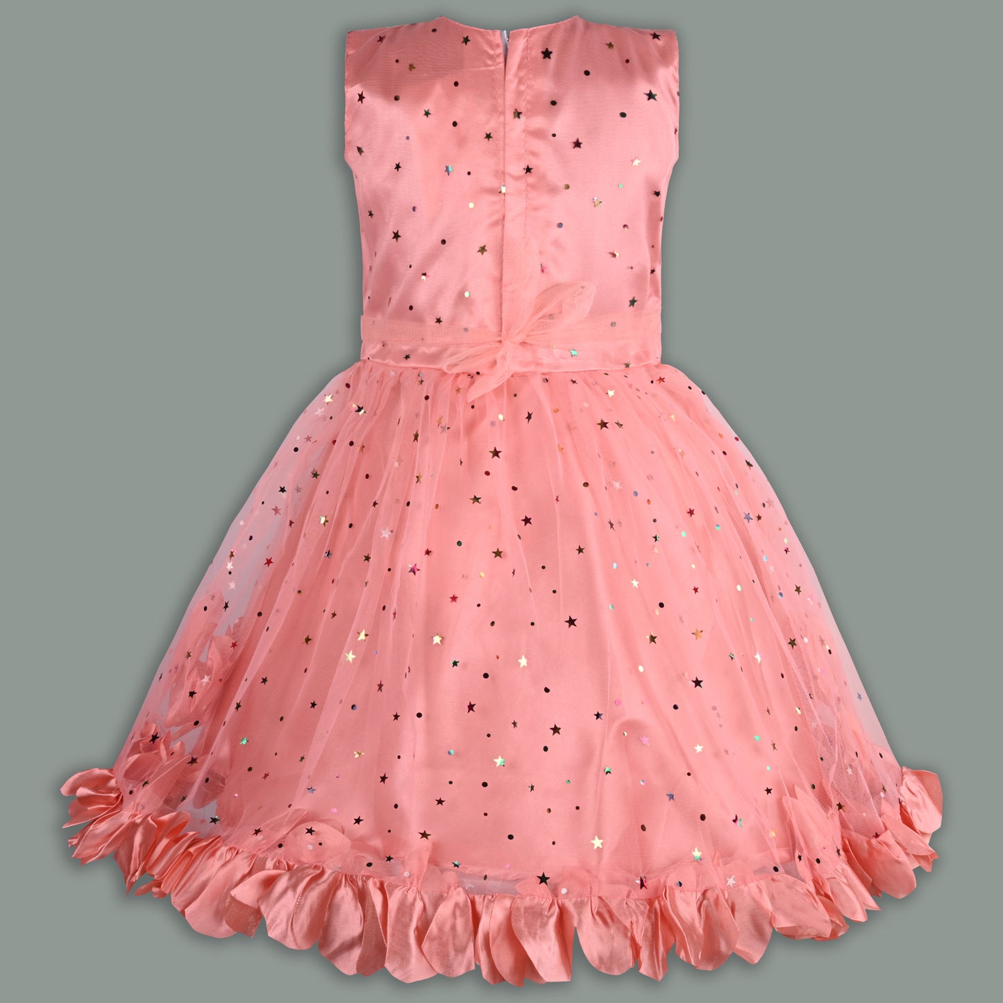 Girls Star Embellished Ruffled Hem Party Dress