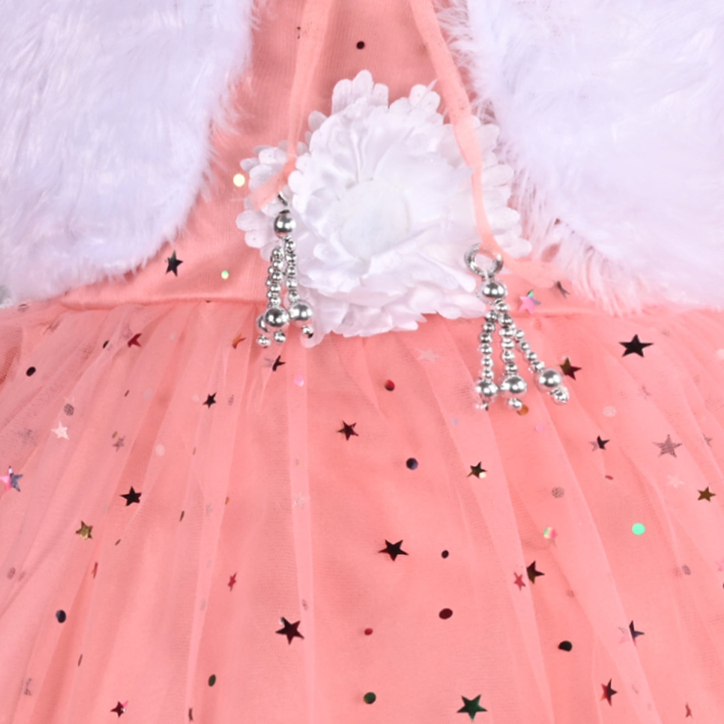 Girls Star Embellished Ruffled Hem Party Dress