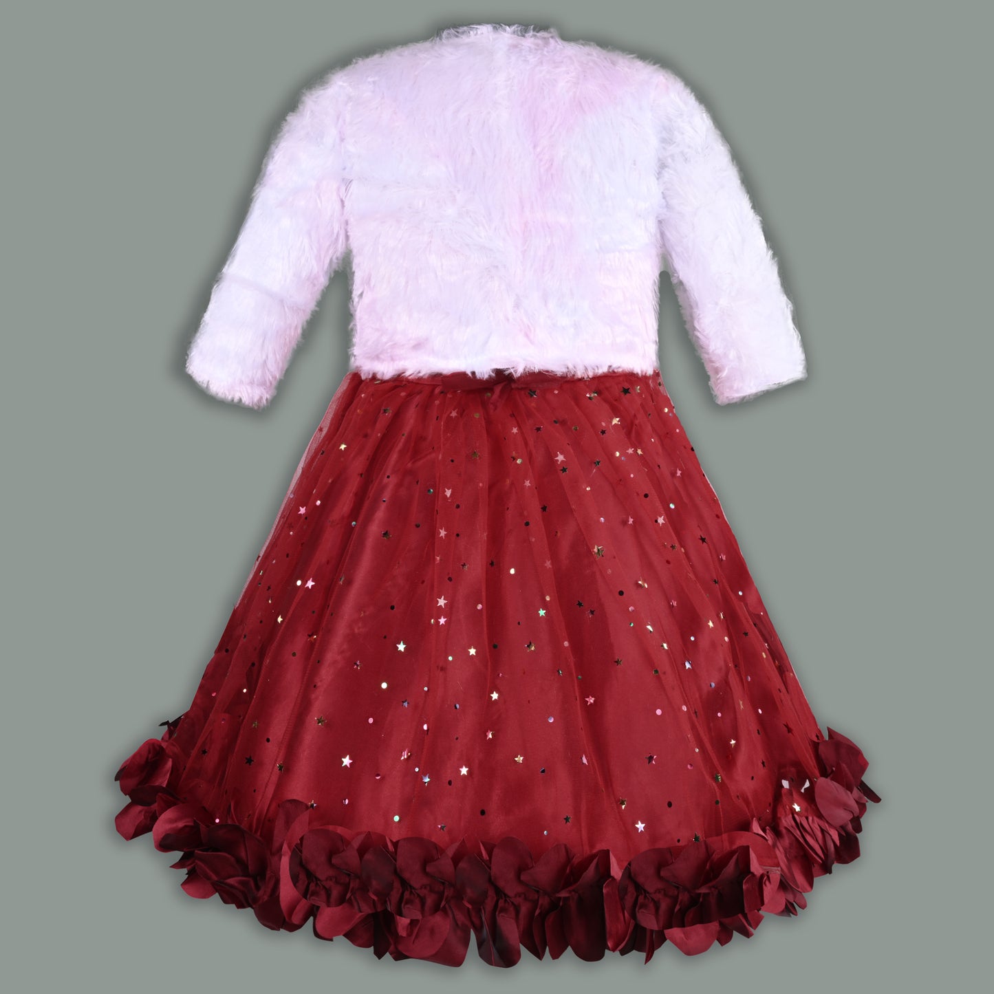 Girls Star Embellished Ruffled Hem Party Dress