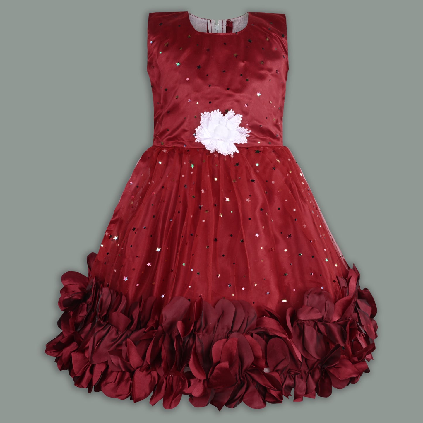 Girls Star Embellished Ruffled Hem Party Dress