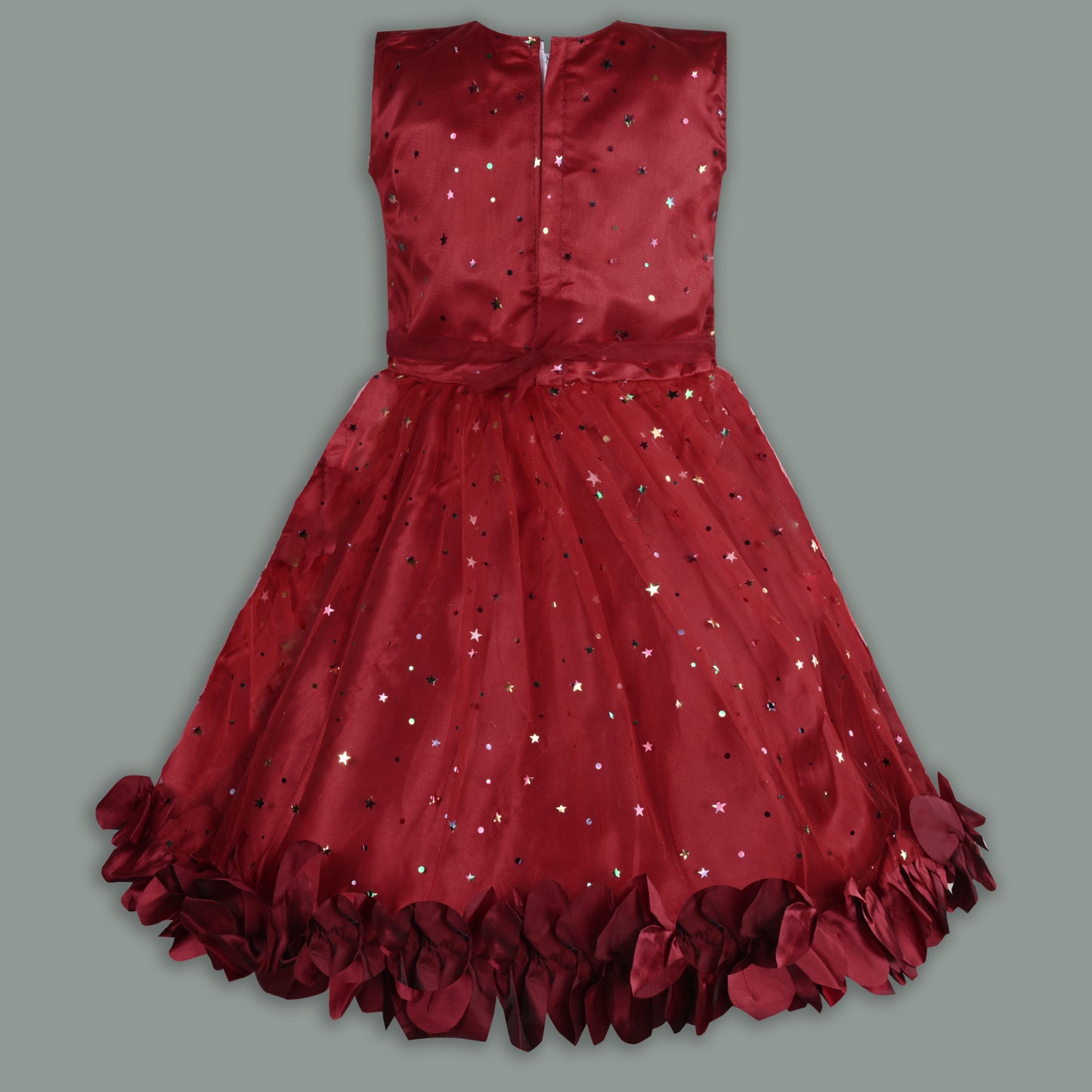 Girls Star Embellished Ruffled Hem Party Dress
