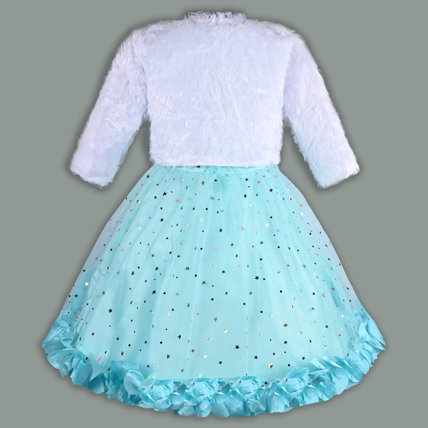 Girls Star Embellished Ruffled Hem Party Dress
