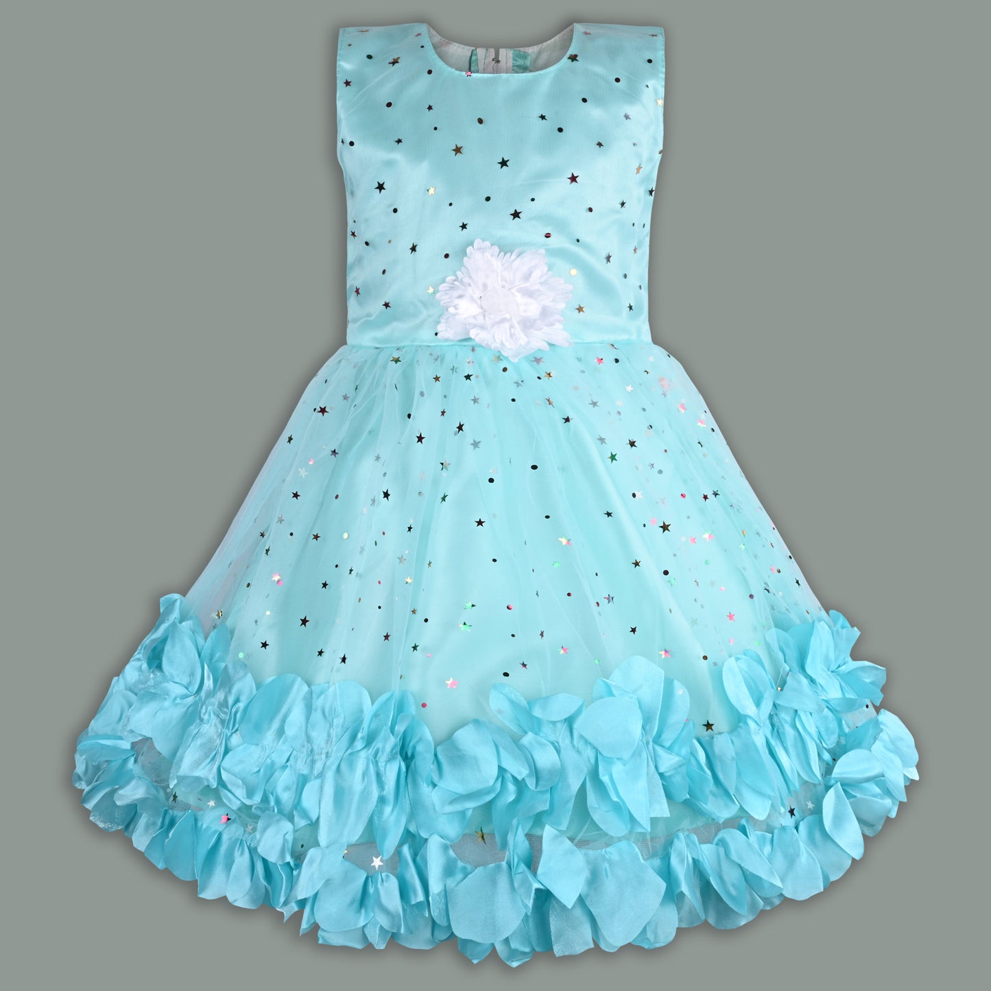 Girls Star Embellished Ruffled Hem Party Dress