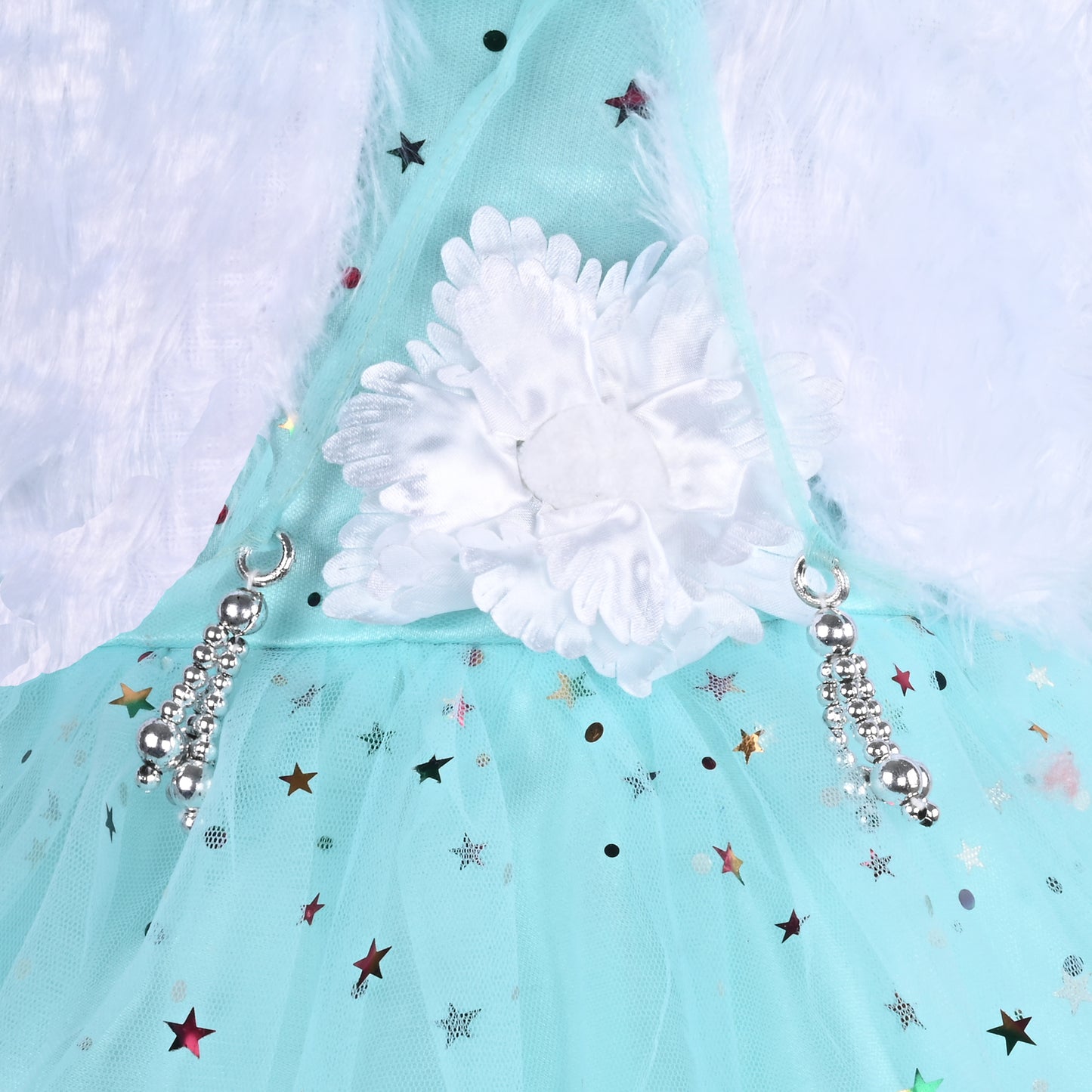 Girls Star Embellished Ruffled Hem Party Dress