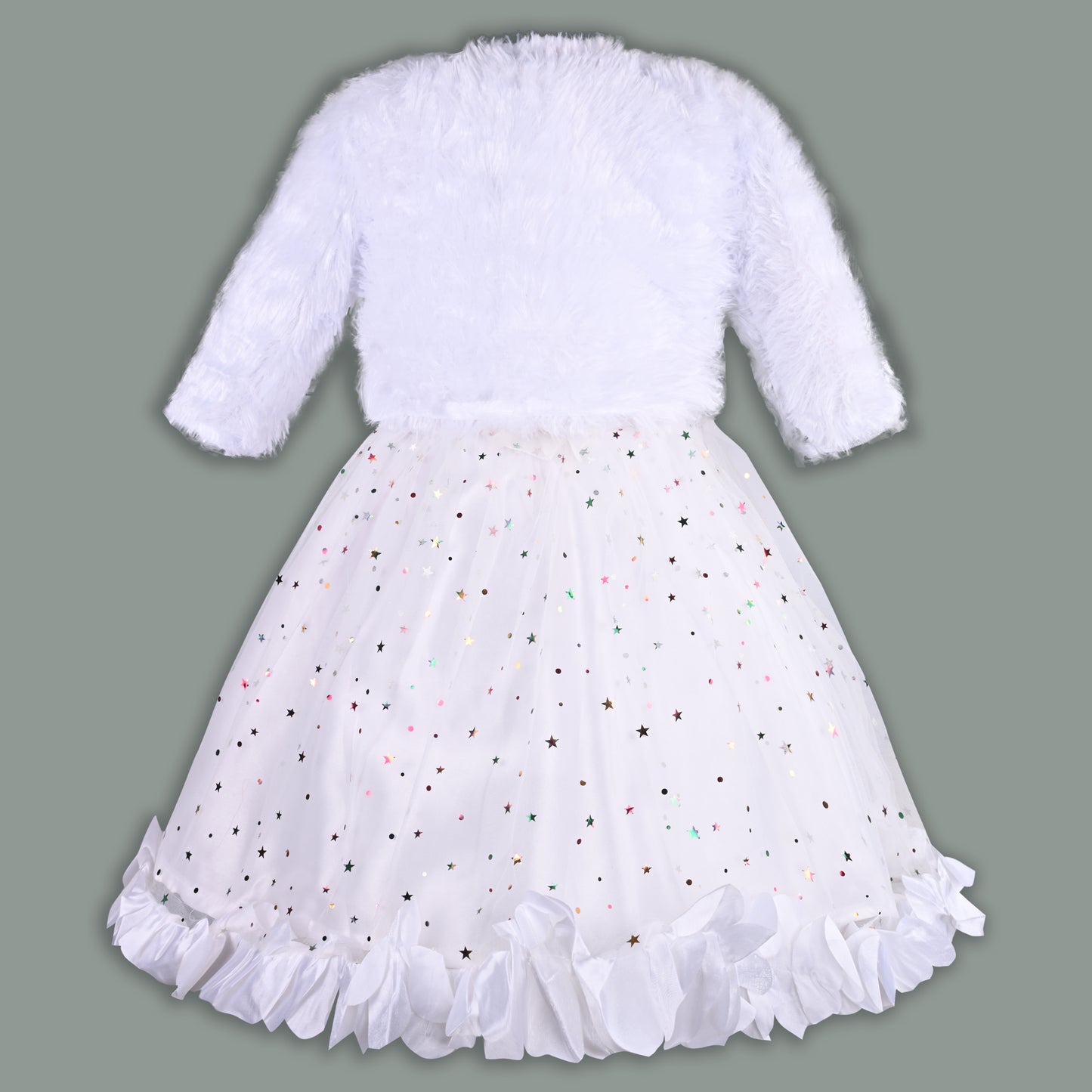 Girls Star Embellished Ruffled Hem Party Dress