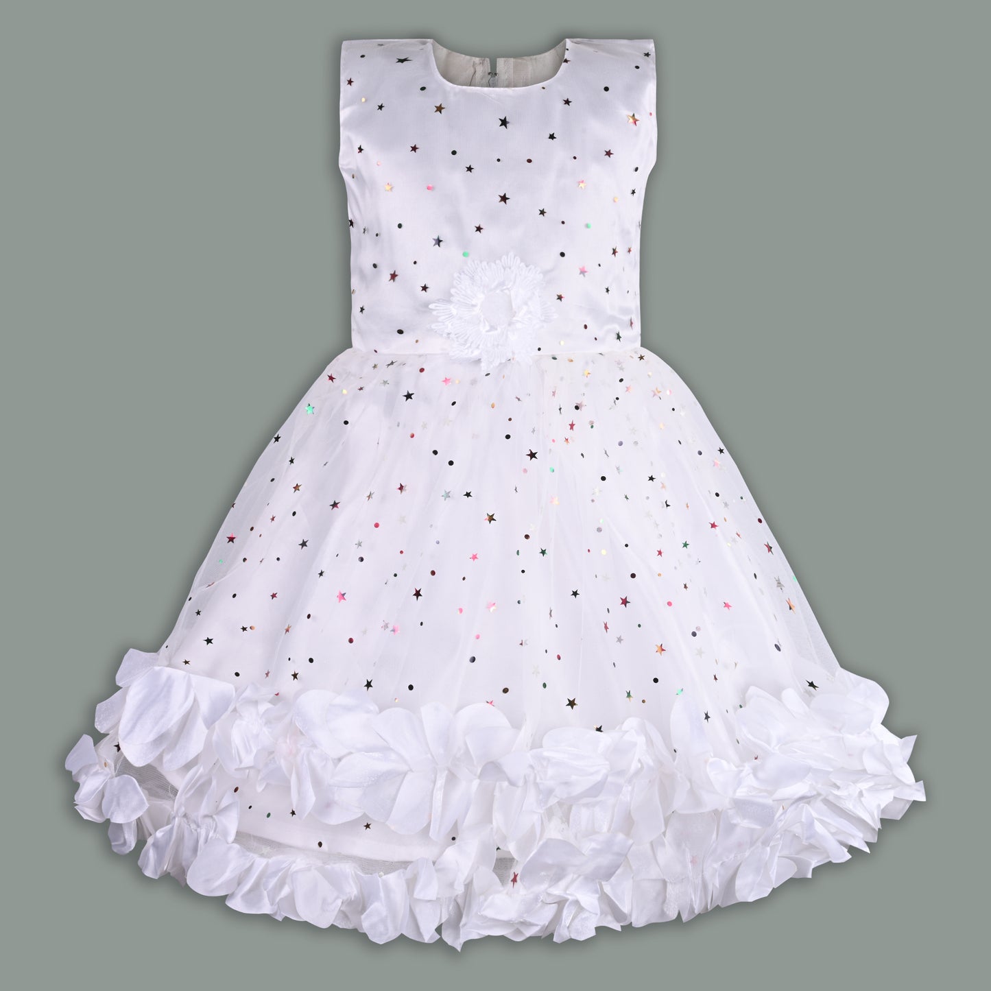 Girls Star Embellished Ruffled Hem Party Dress