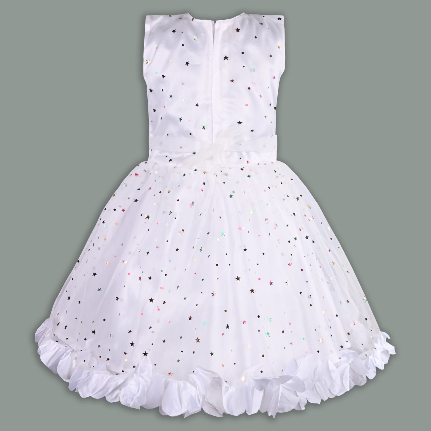 Girls Star Embellished Ruffled Hem Party Dress