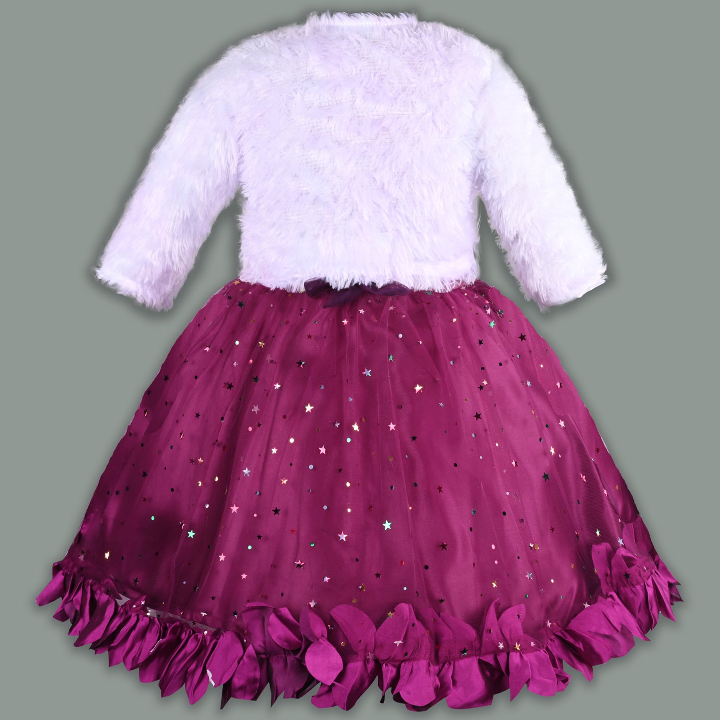 Girls Star Embellished Ruffled Hem Party Dress
