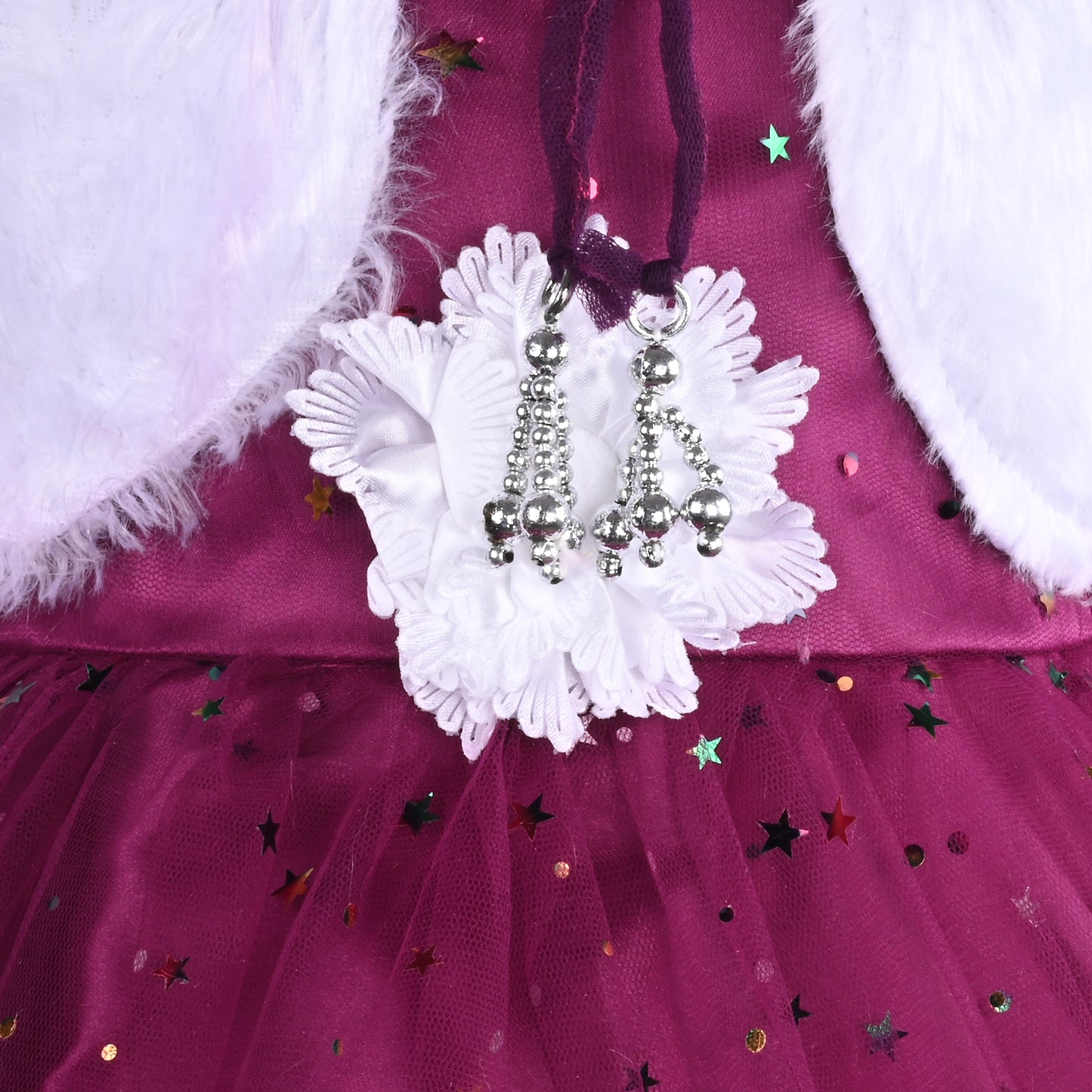 Girls Star Embellished Ruffled Hem Party Dress