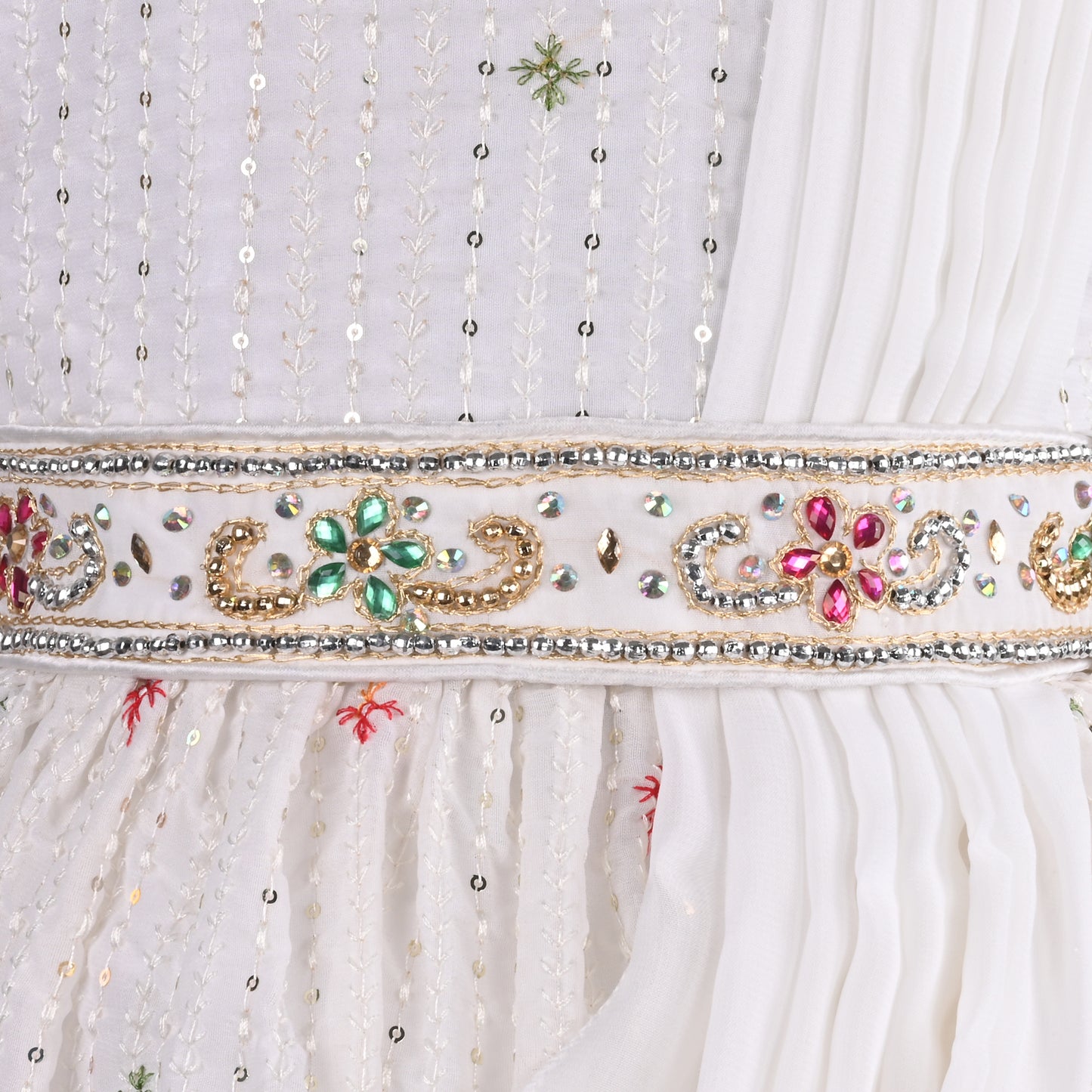 Girls Embellished Sequinned Chikankari Ethnic Dress