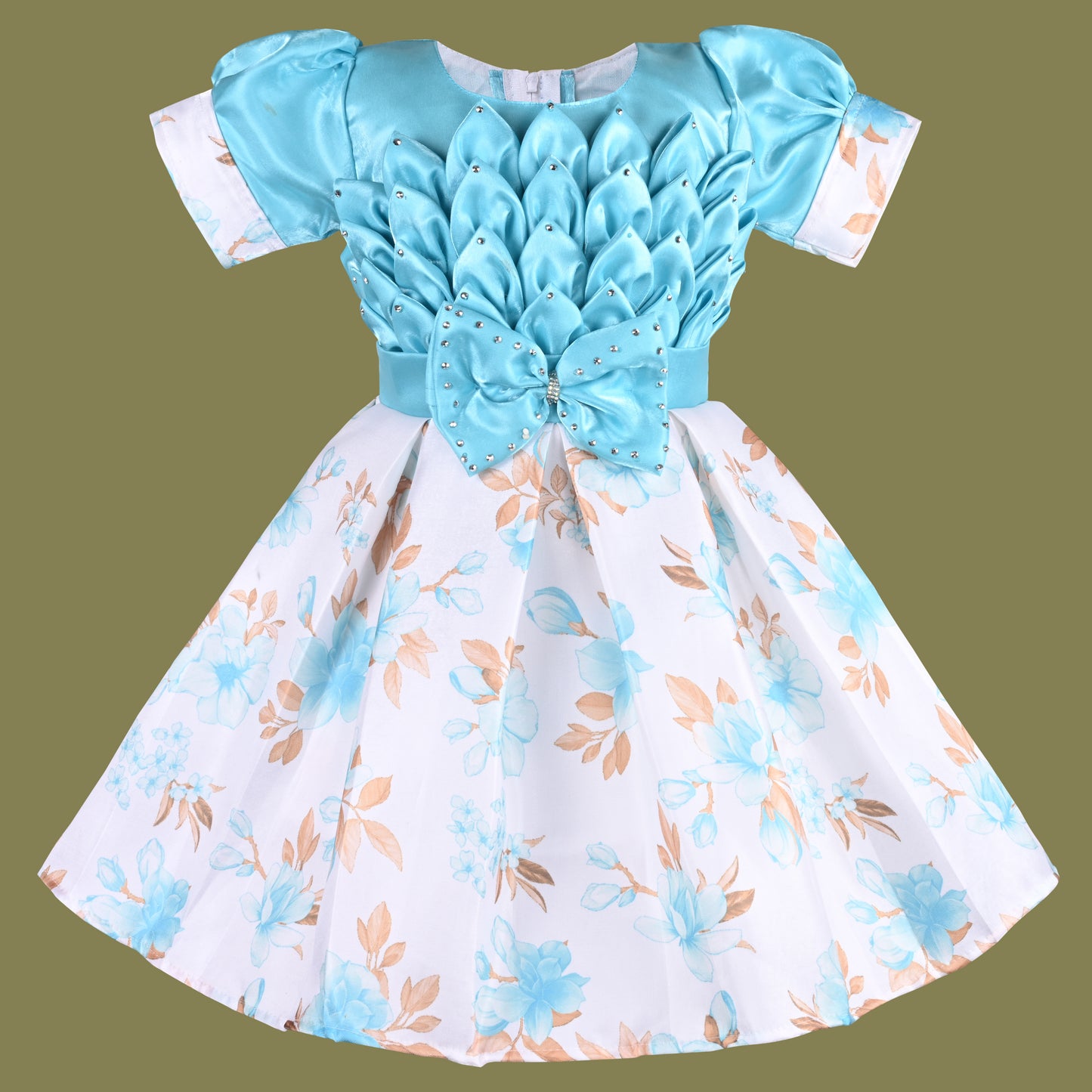 Girls Designer Floral Print Embellished Party Dress