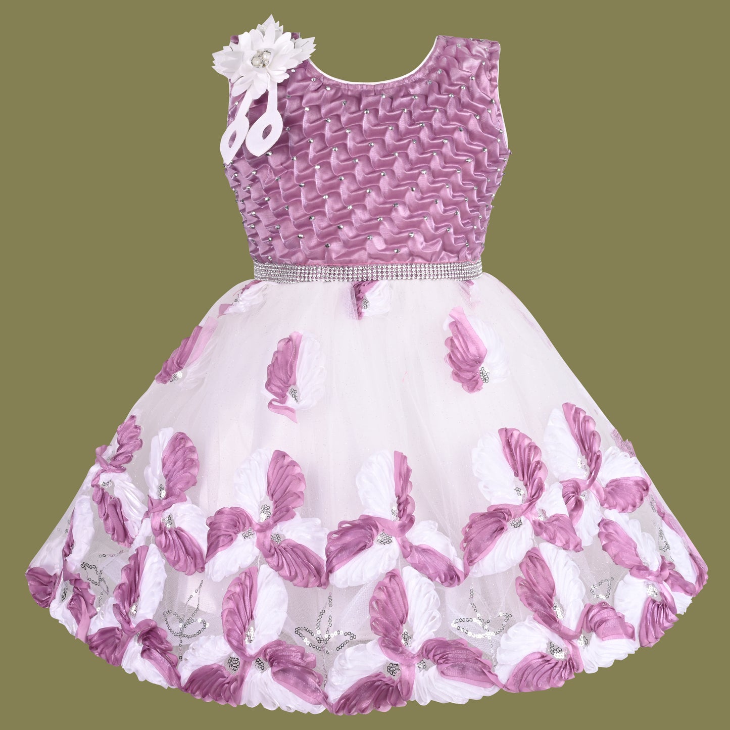 Girls Floral Pattern Sequinned Party Dress