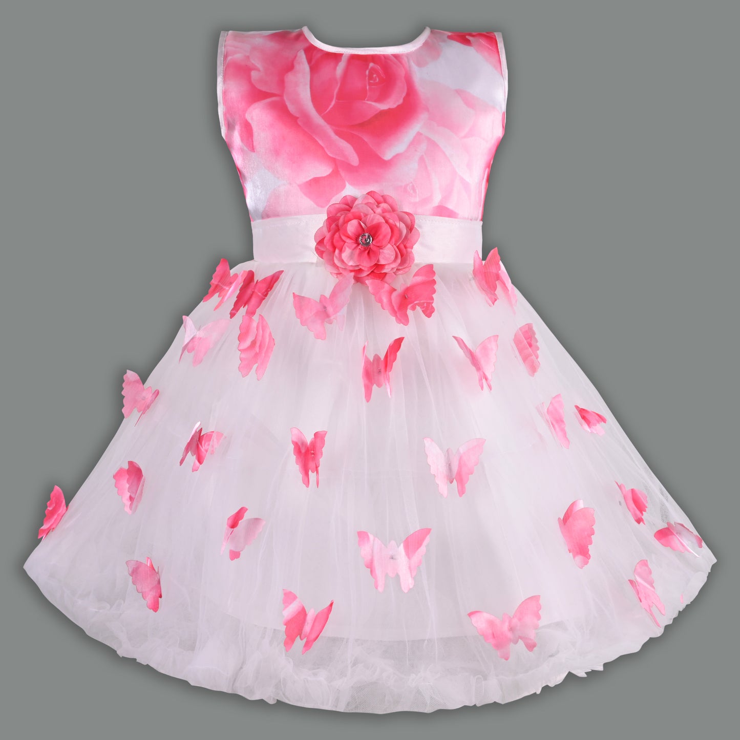 Girls Floral Butterfly Flutter Net Party Dress