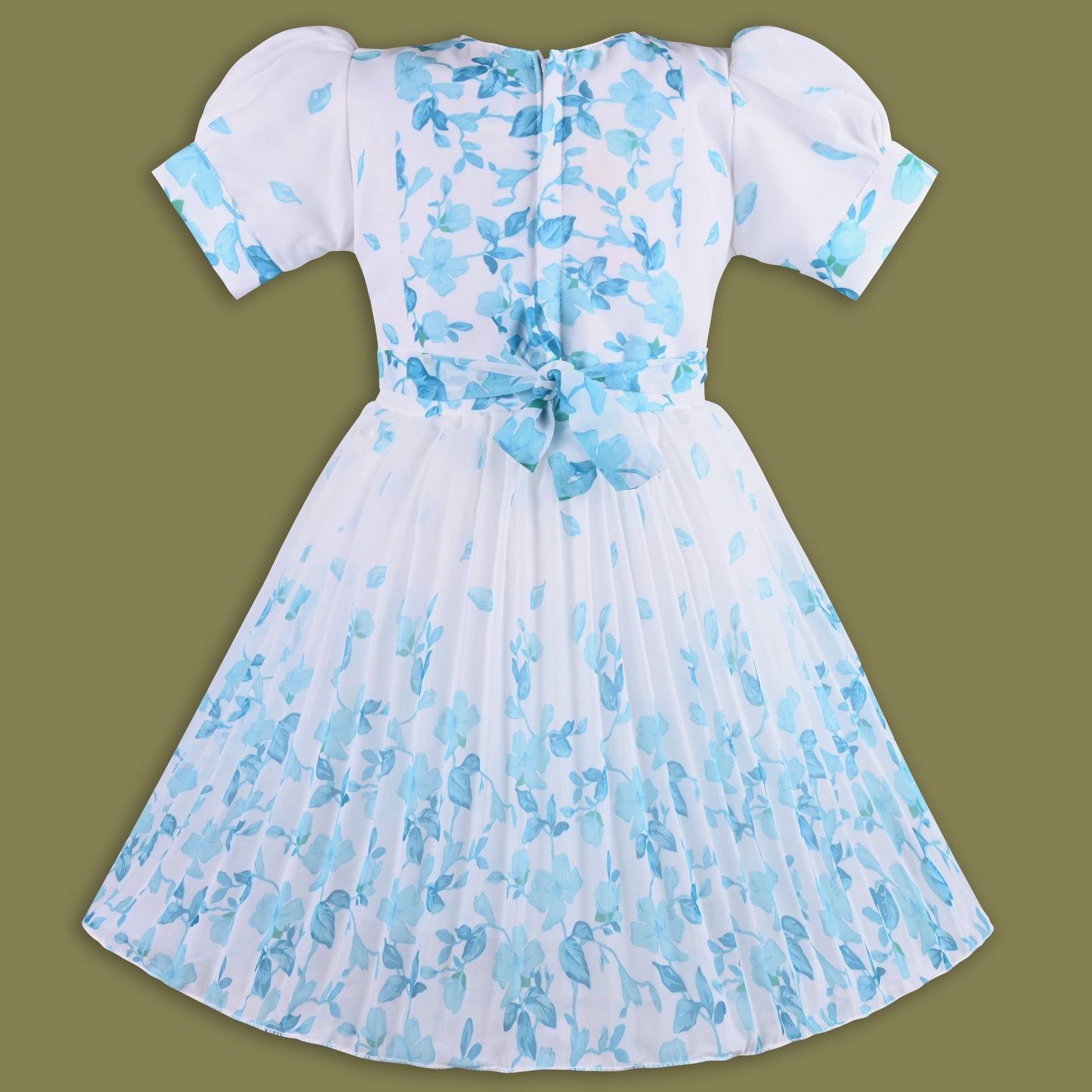 Girls Floral Print Bead Embellished Flared Party Dress