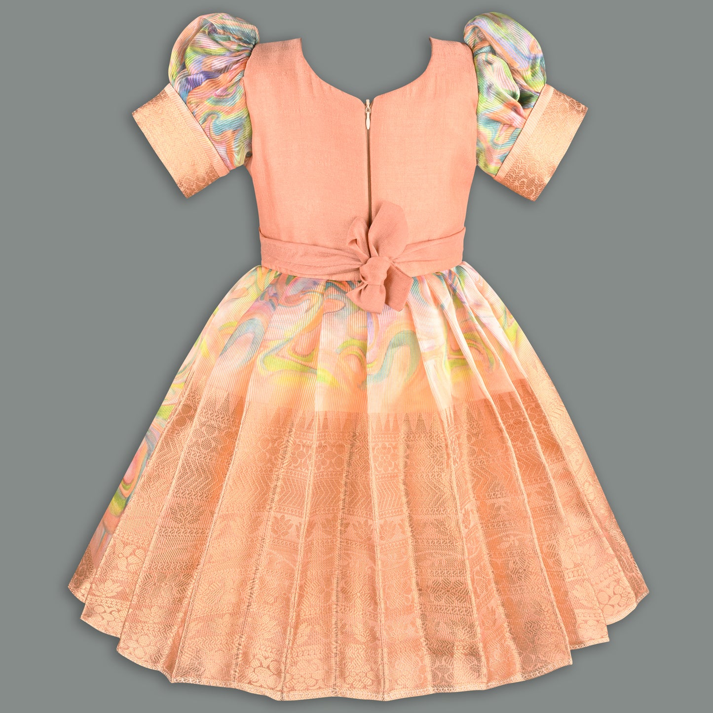 Girls Floral Bead Embellished Puff Sleeve Ethnic Dress