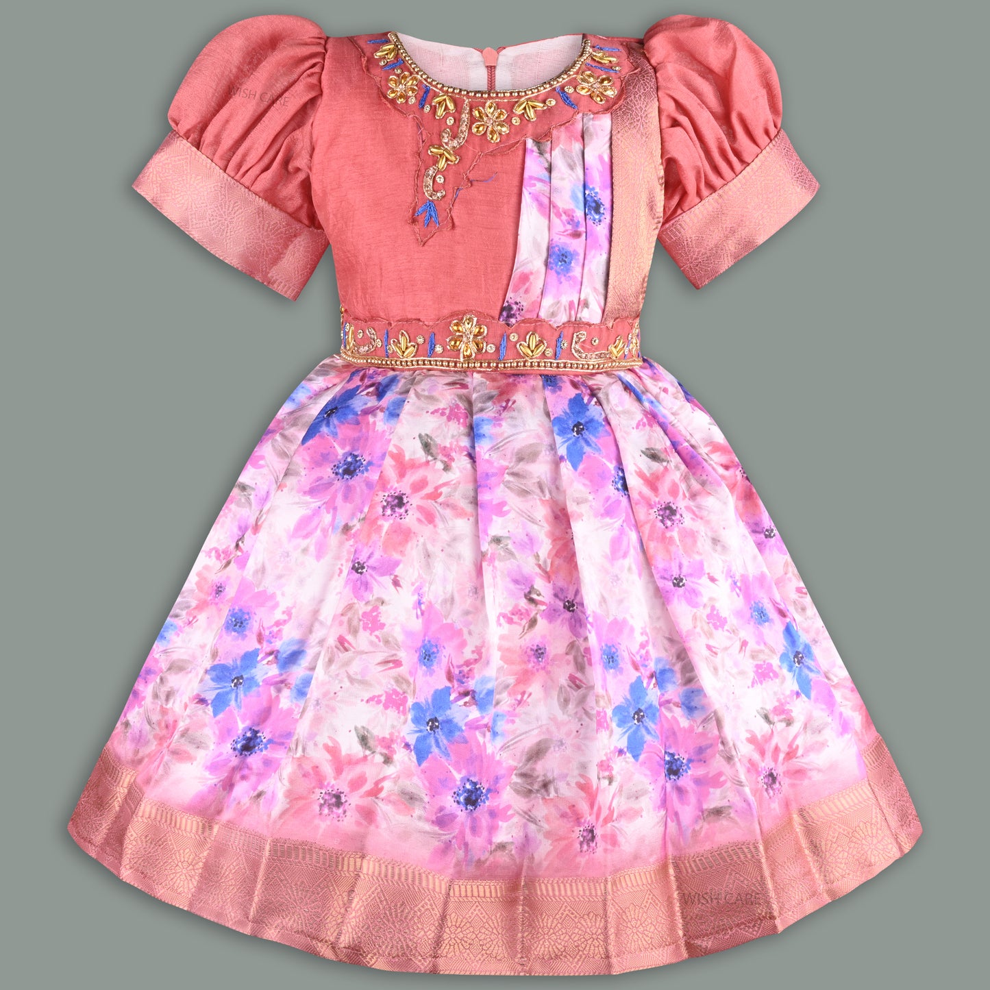 Girls Floral Print Bead Embellished Stylish Ethnic Dress