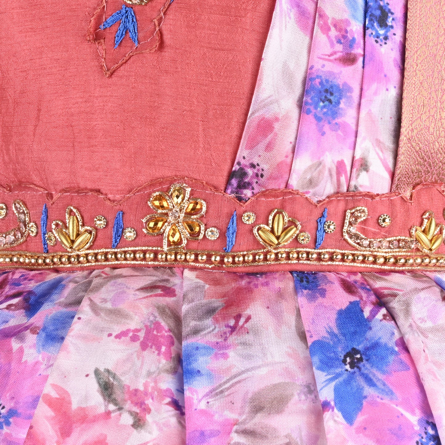 Girls Floral Print Bead Embellished Stylish Ethnic Dress