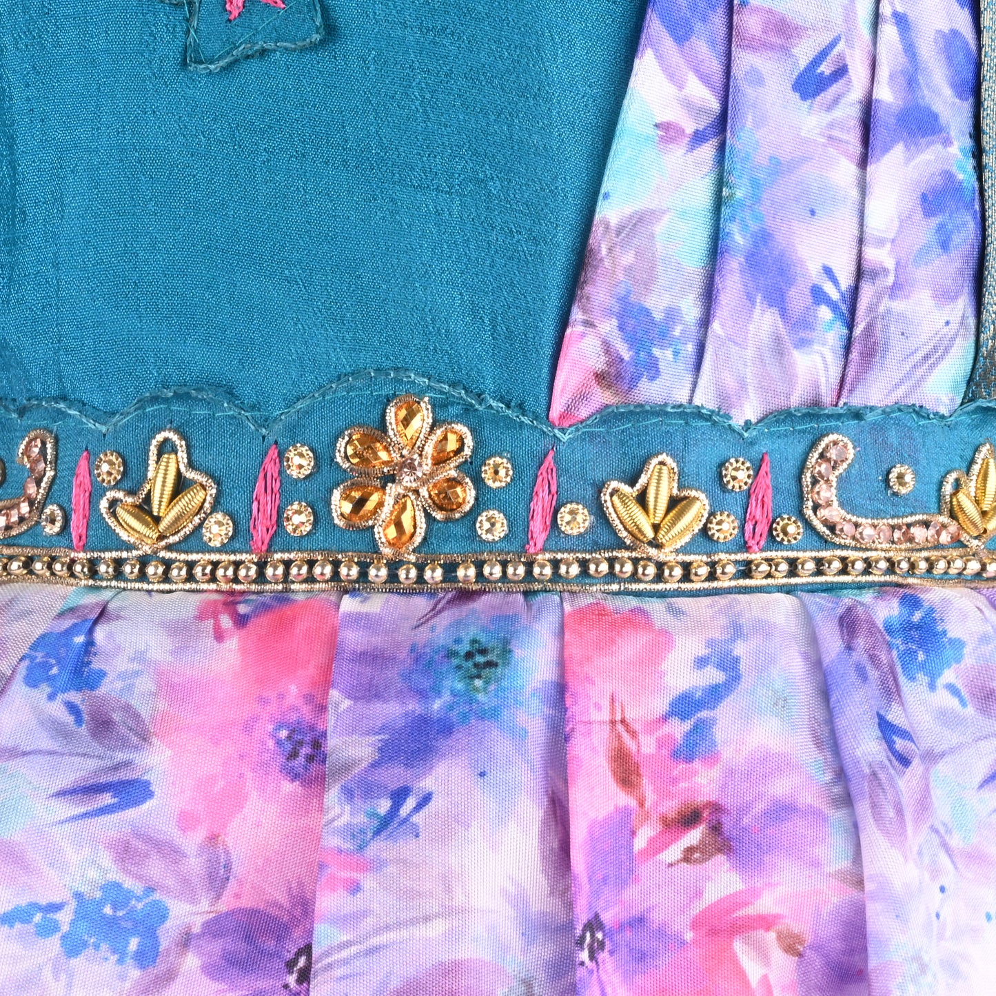 Girls Floral Print Bead Embellished Stylish Ethnic Dress