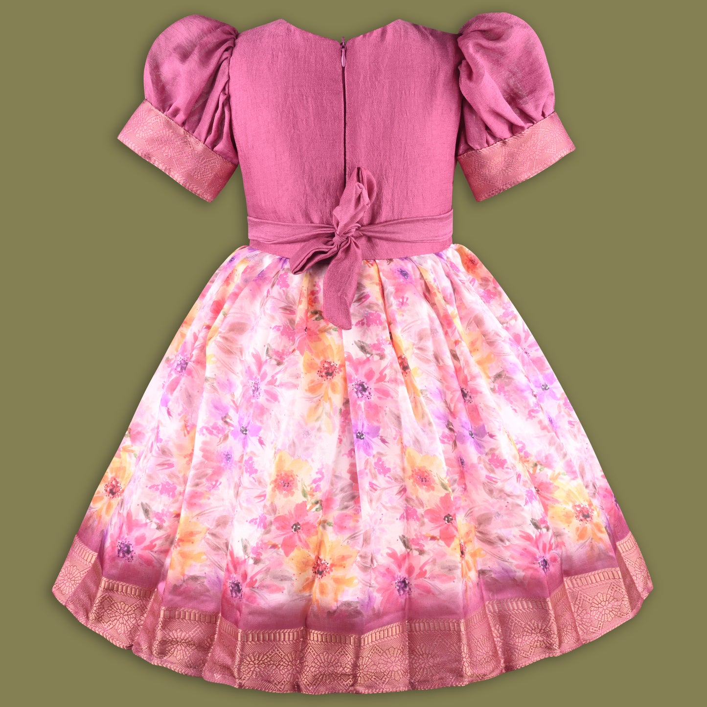 Girls Floral Print Bead Embellished Stylish Ethnic Dress