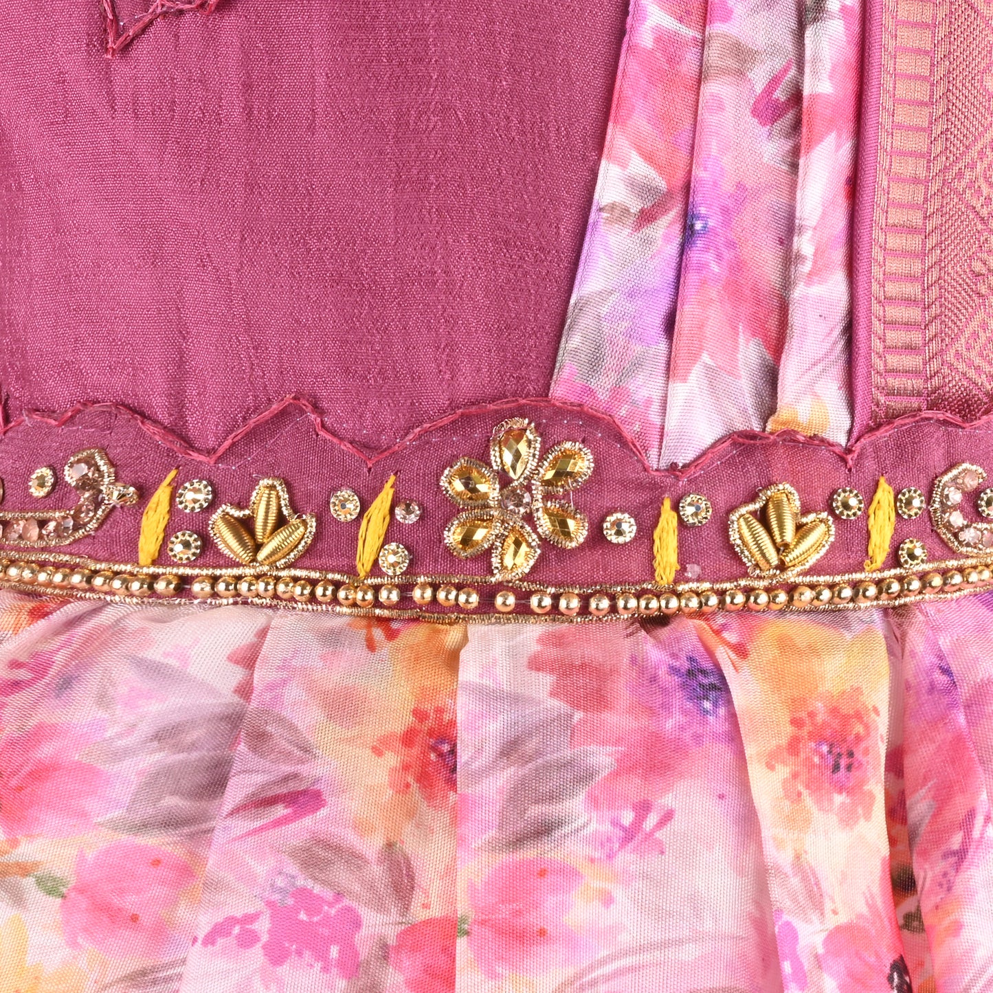 Girls Floral Print Bead Embellished Stylish Ethnic Dress