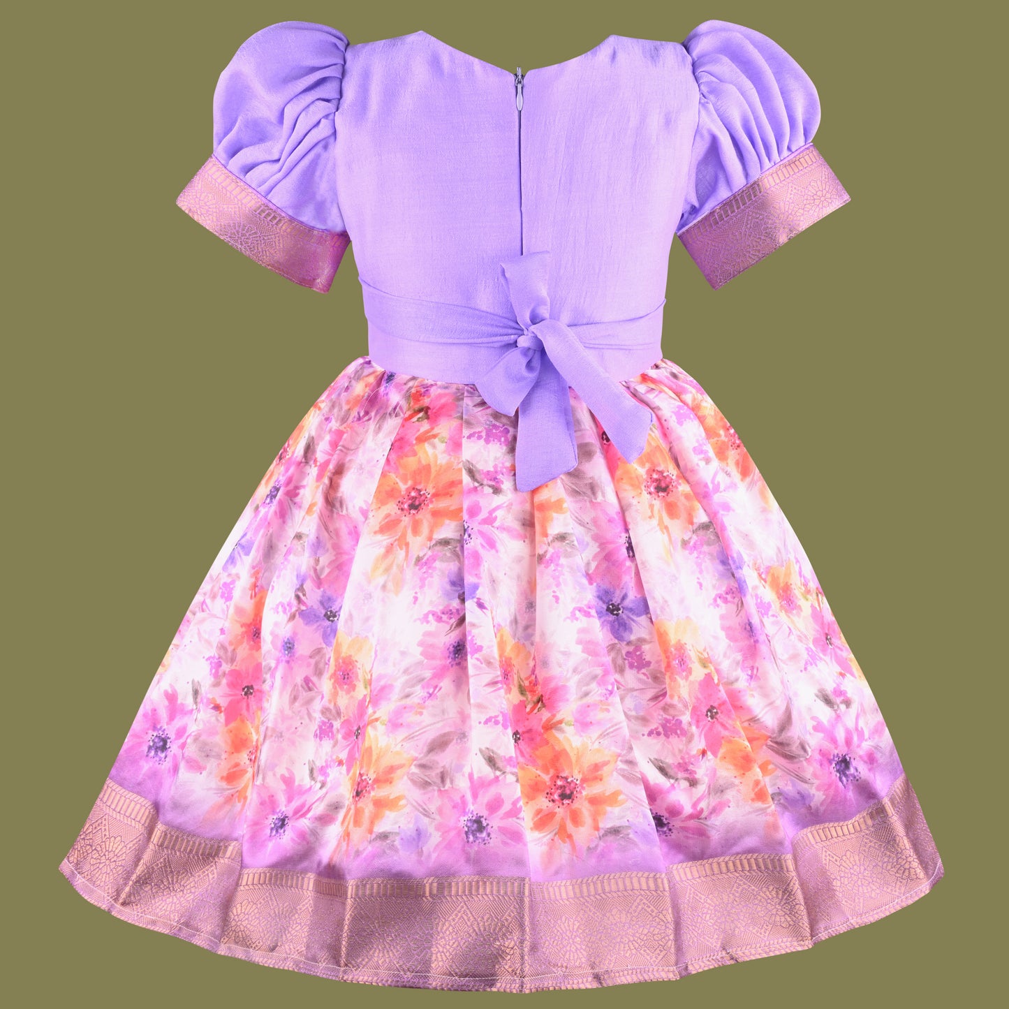 Girls Floral Print Bead Embellished Stylish Ethnic Dress