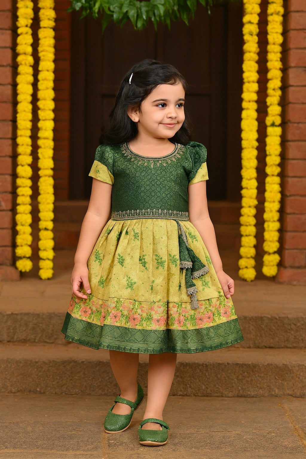 Girls Floral Embroidery Sequin Ethnic Dress
