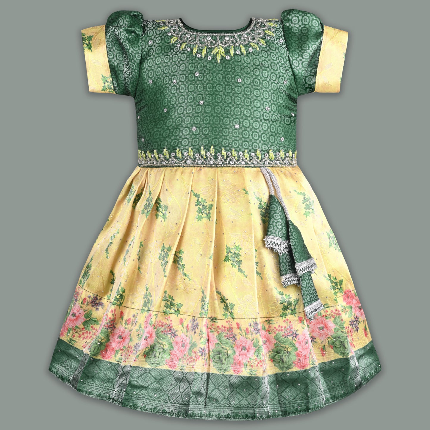 Girls Floral Embroidery Sequin Ethnic Dress