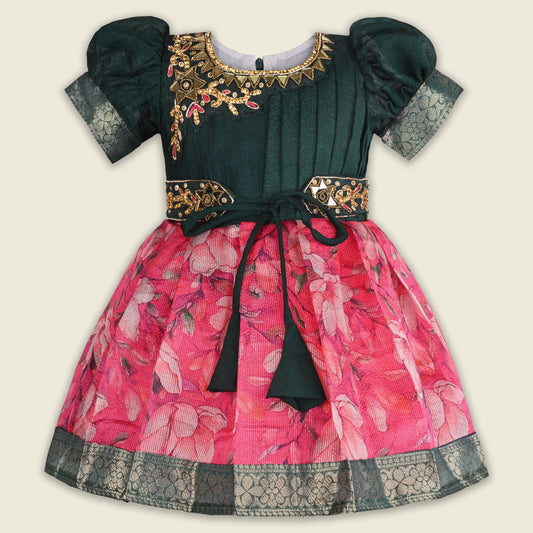 Girls Bead Embellished Floral Zari Ethnic Dress fep3529