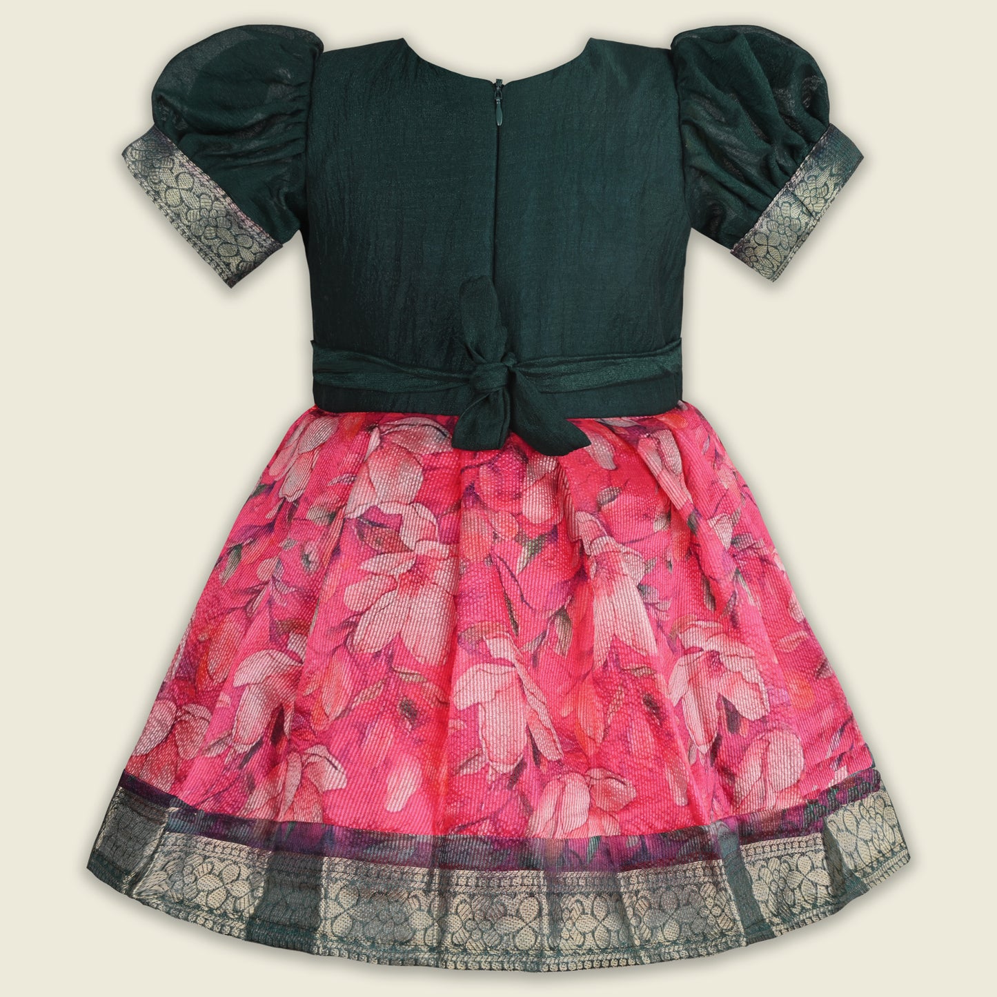 Girls Bead Embellished Floral Zari Ethnic Dress fep3529
