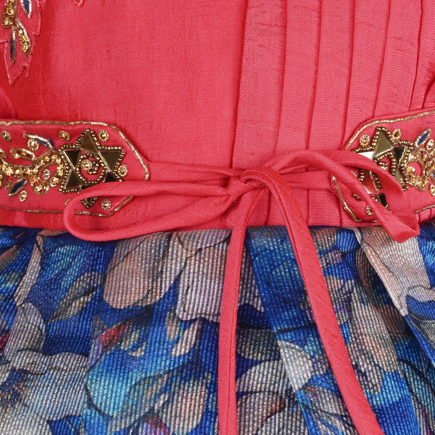 Girls Bead Embellished Floral Zari Ethnic Dress fep3529