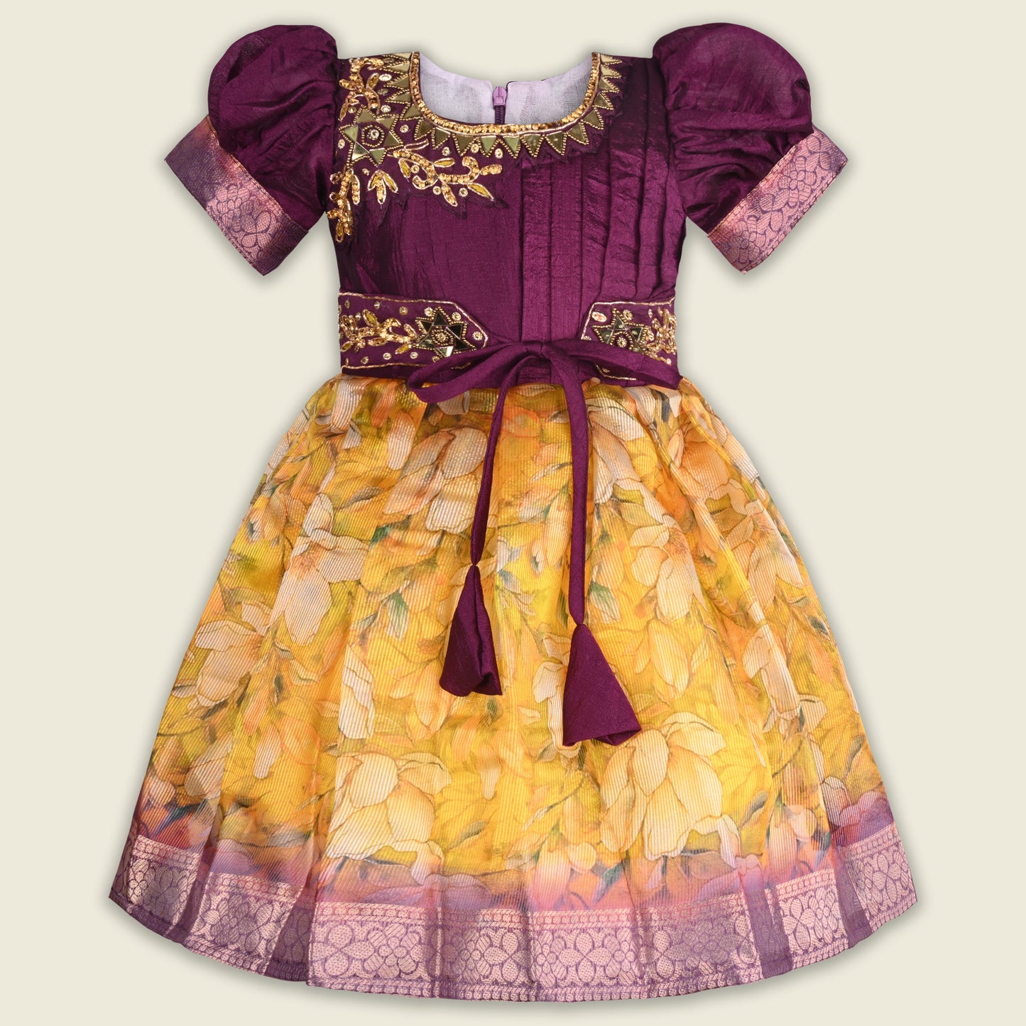Girls Bead Embellished Floral Zari Ethnic Dress fep3529