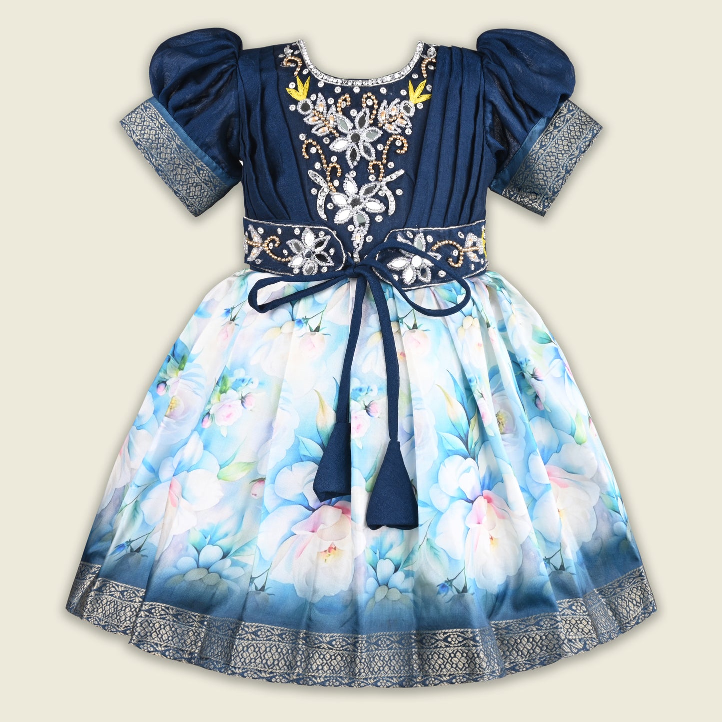 Girls Bead Embellished Floral Zari Ethnic Dress fep3530