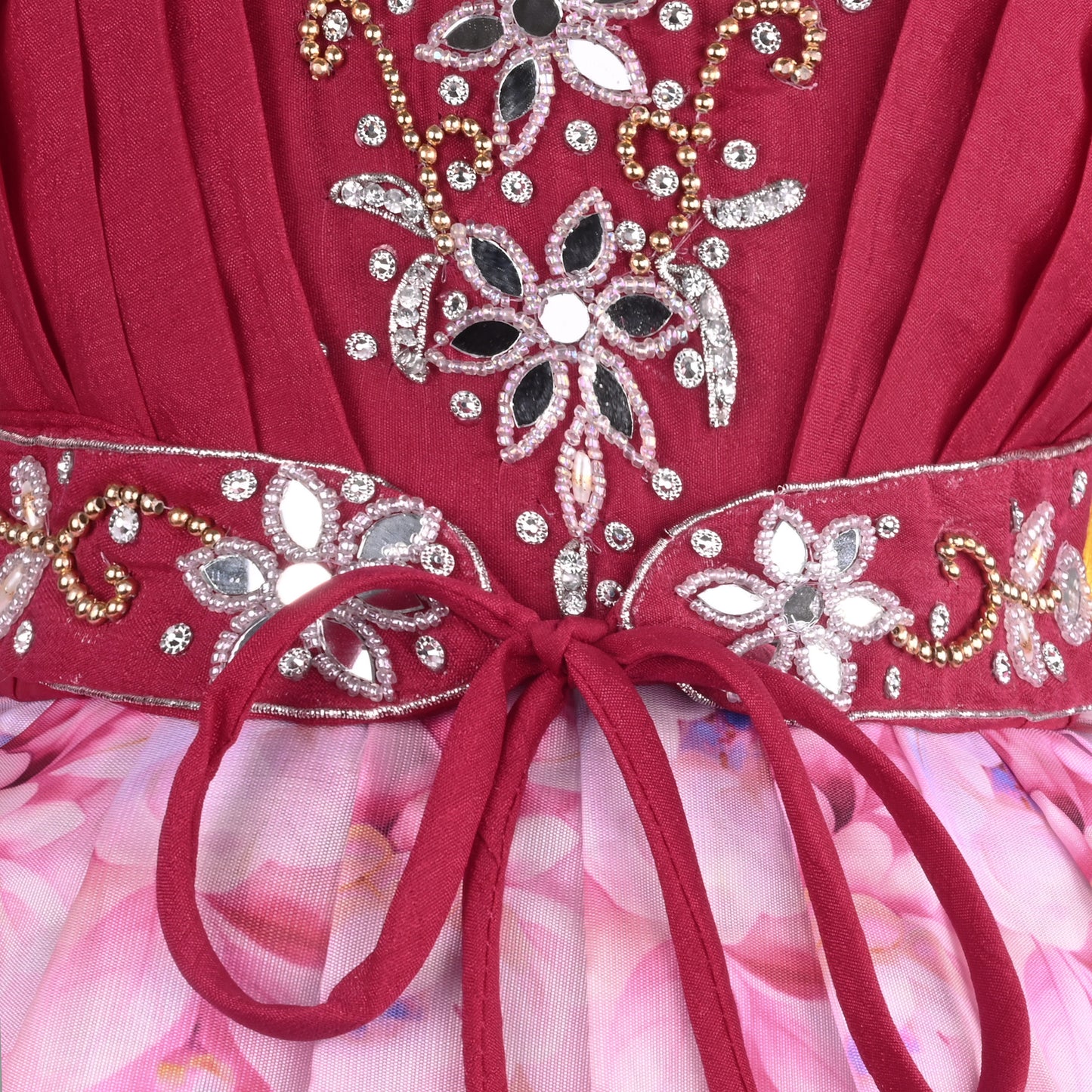 Girls Bead Embellished Floral Zari Ethnic Dress fep3530