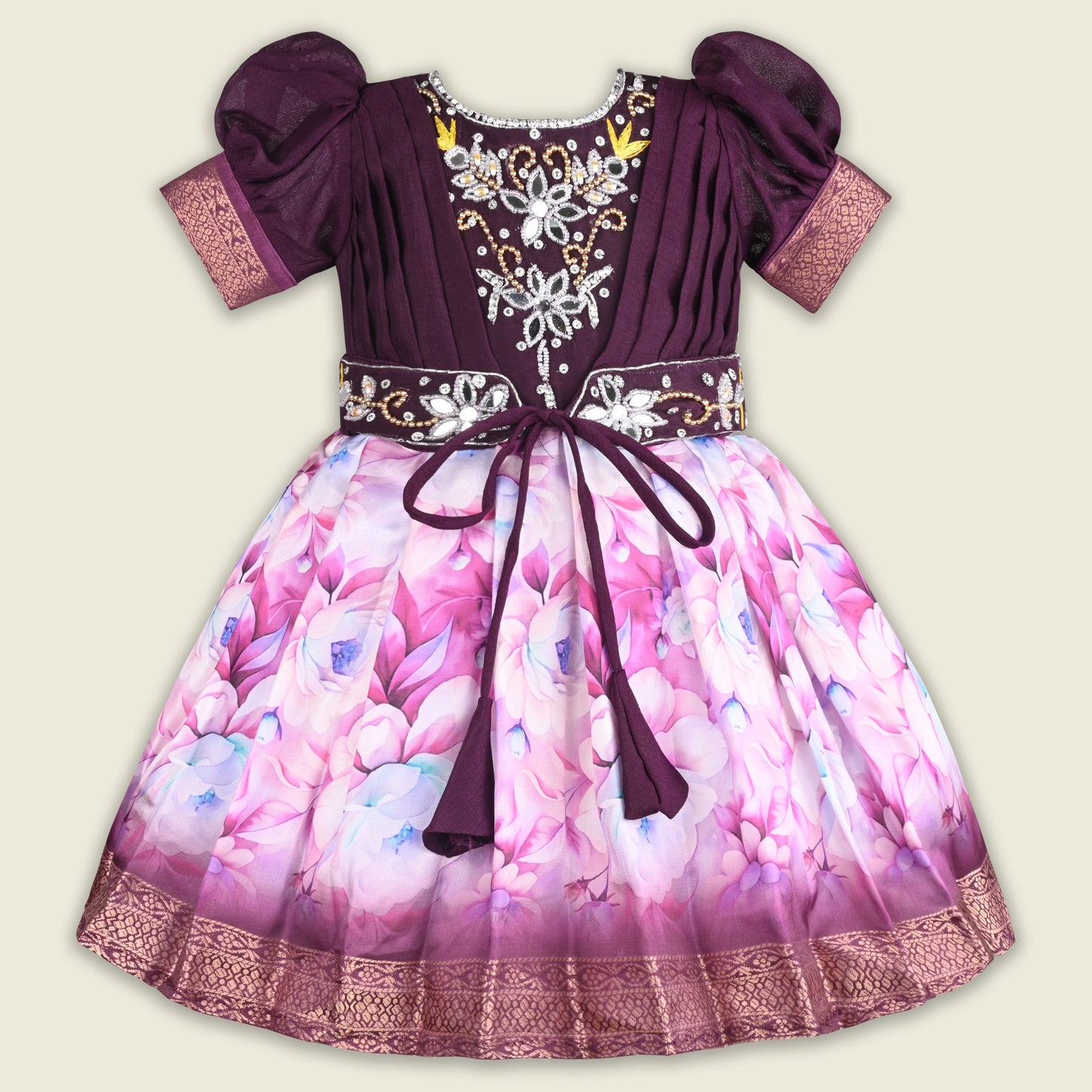 Girls Bead Embellished Floral Zari Ethnic Dress fep3530