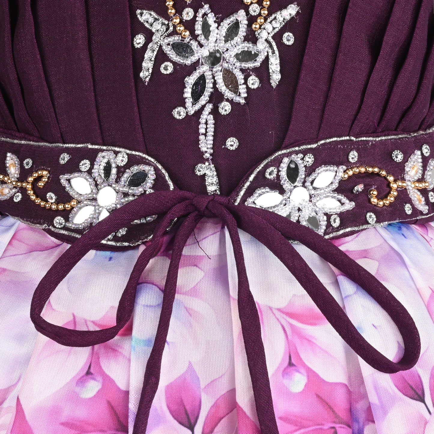 Girls Bead Embellished Floral Zari Ethnic Dress fep3530
