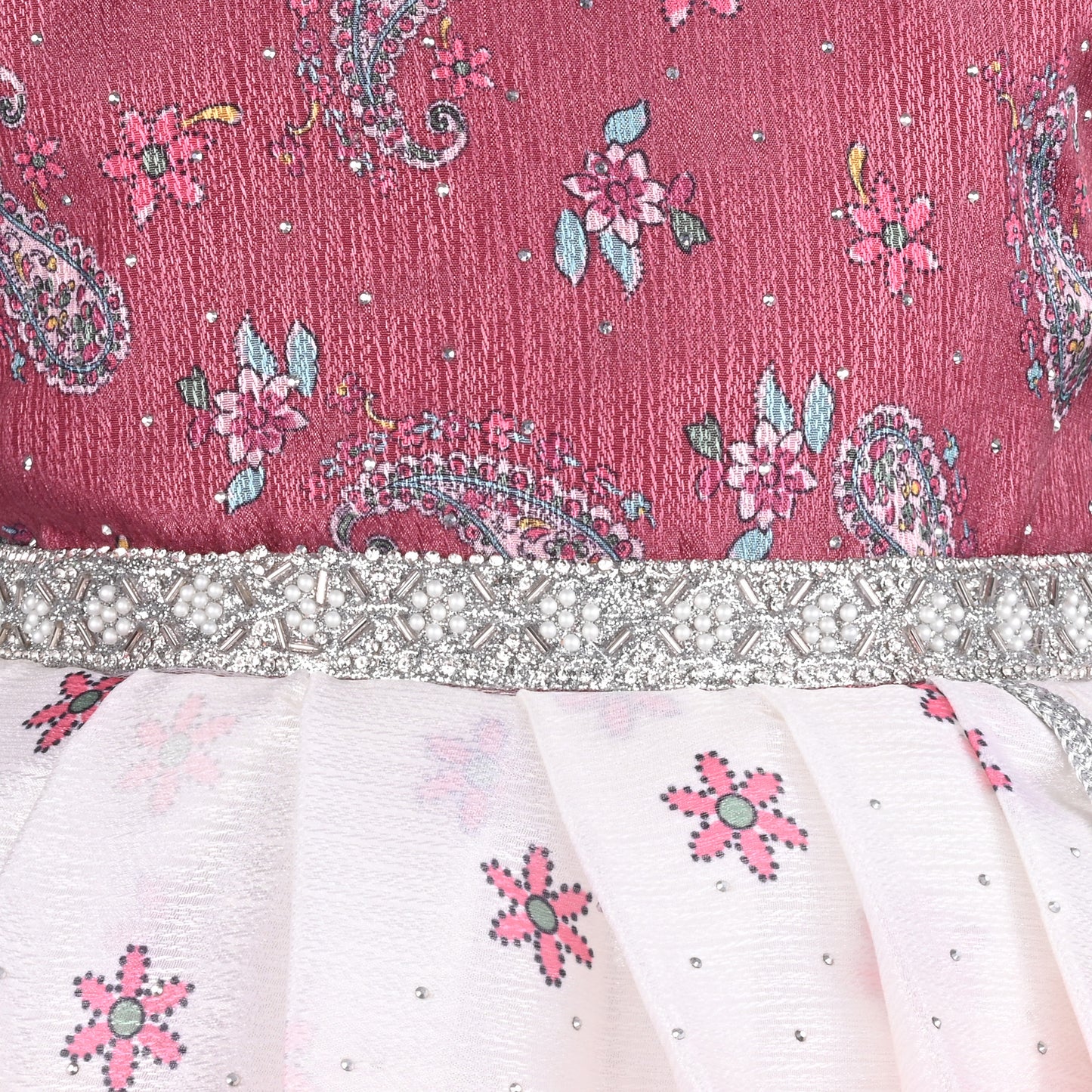 Girls Embellished Printed Flared Premium Ethnic Dress