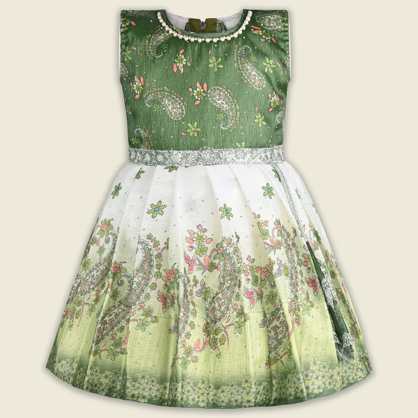Girls Embellished Printed Flared Premium Ethnic Dress