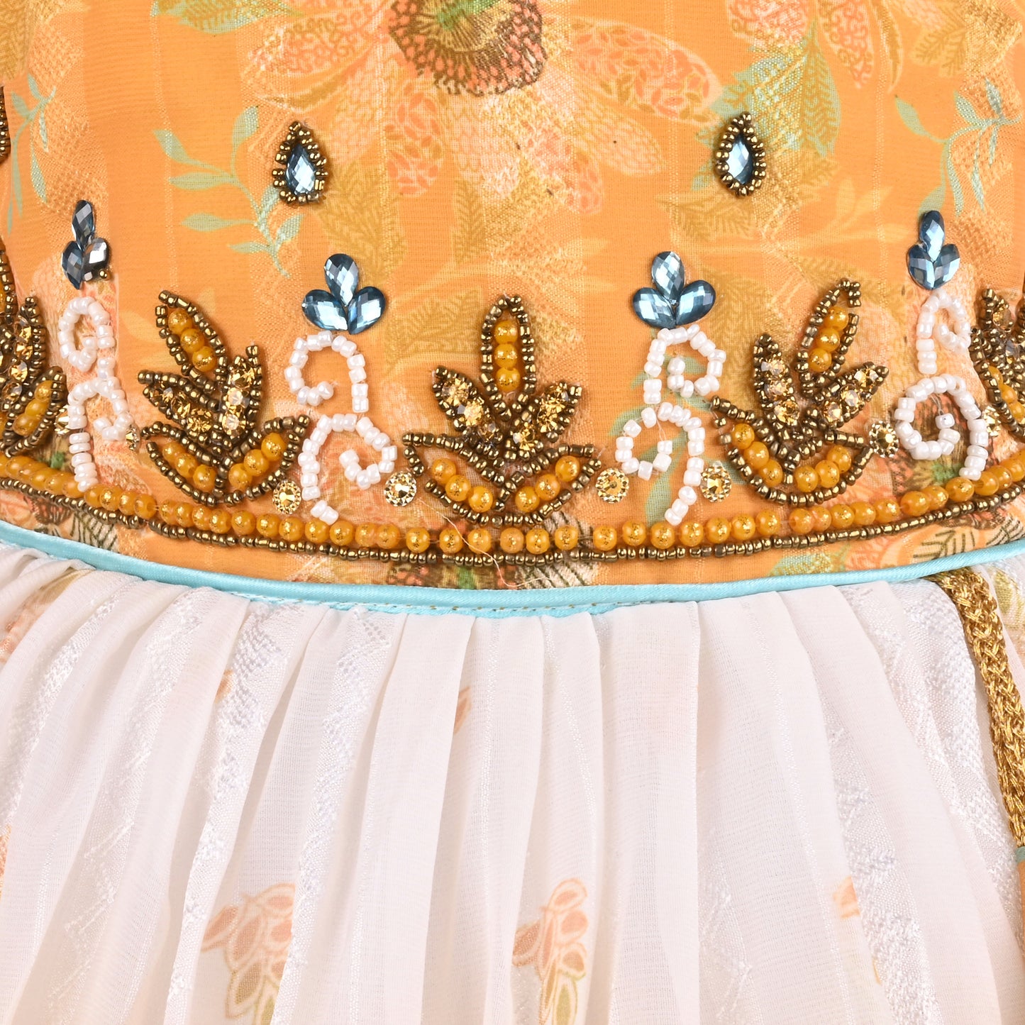 Girls Satin Party Wear Frock with Puff Sleeves & Floral Embroidery – Knee Length