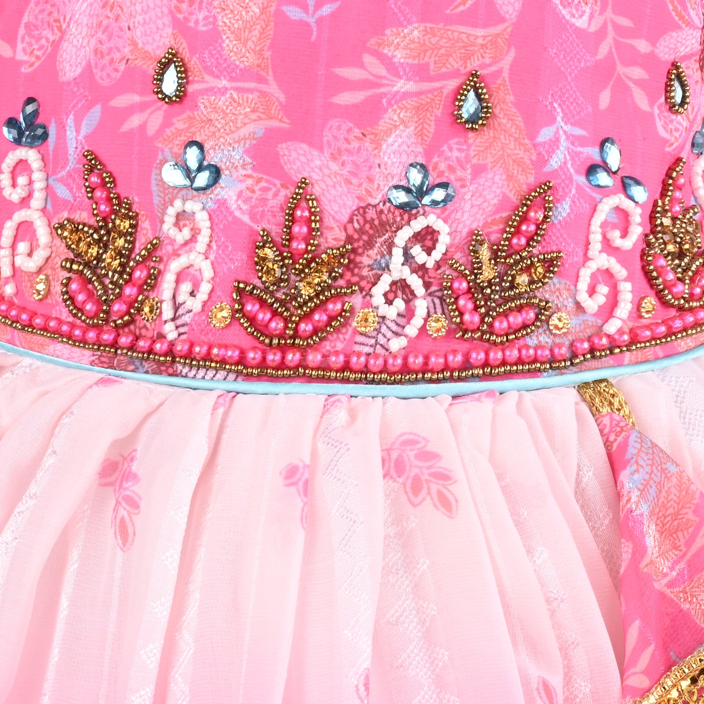 Girls Satin Party Wear Frock with Puff Sleeves & Floral Embroidery – Knee Length